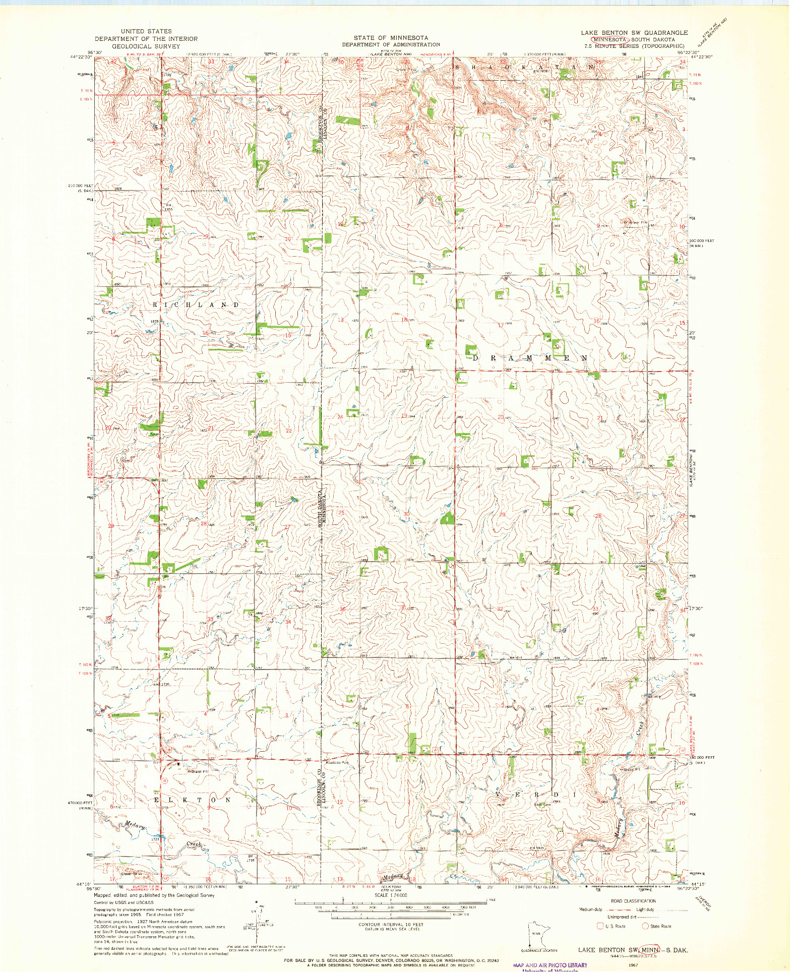 USGS 1:24000-SCALE QUADRANGLE FOR LAKE BENTON SW, MN 1967