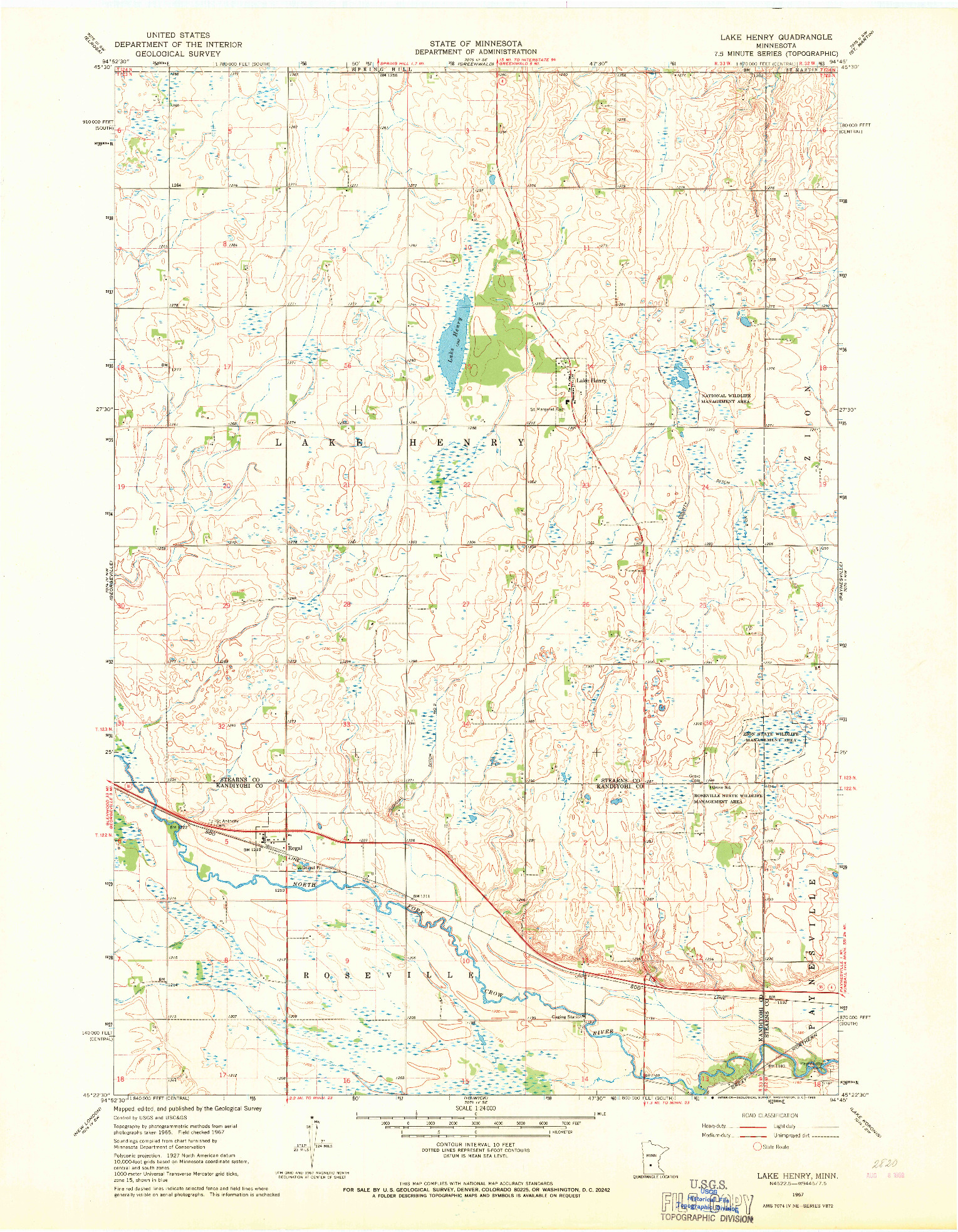 USGS 1:24000-SCALE QUADRANGLE FOR LAKE HENRY, MN 1967