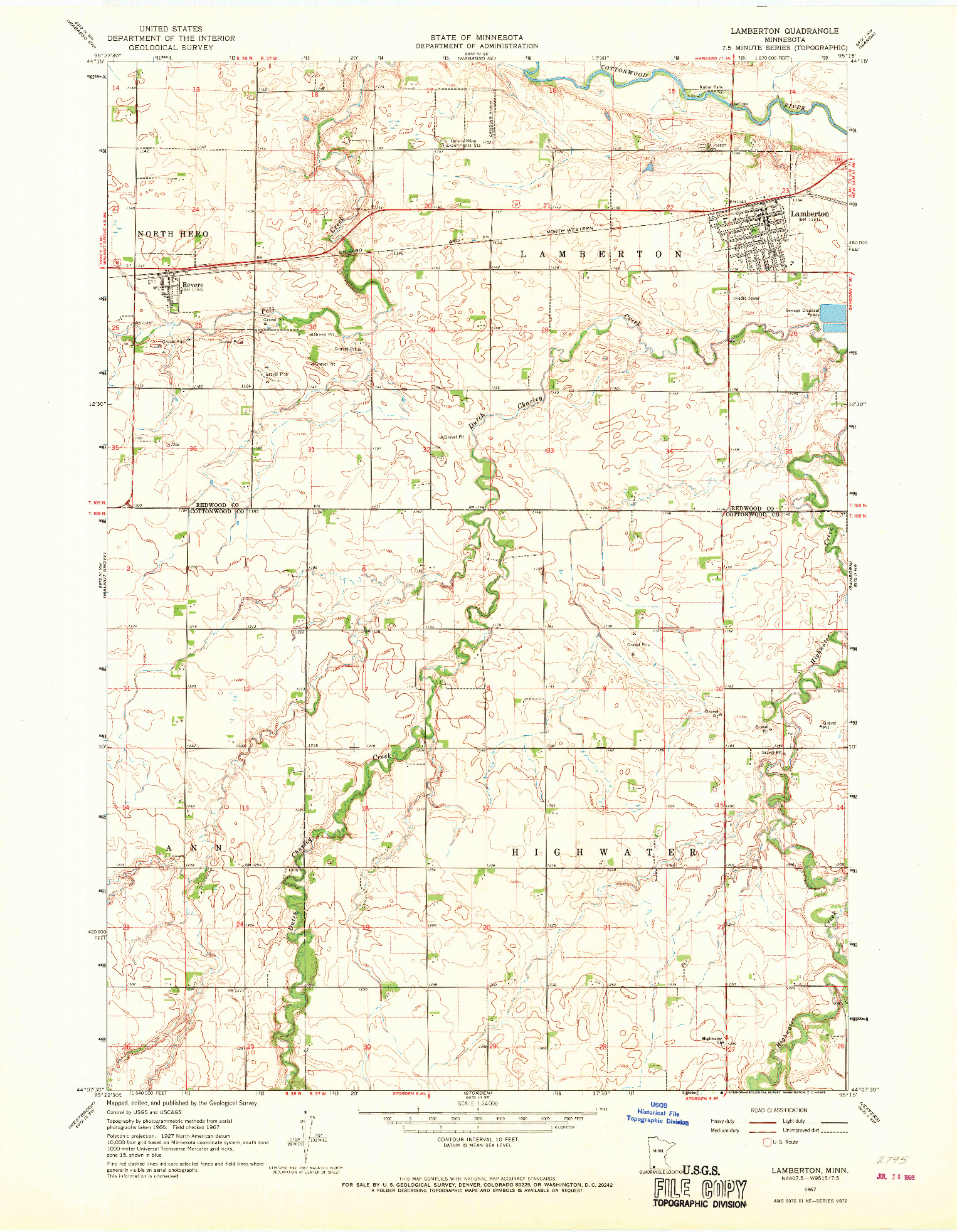 USGS 1:24000-SCALE QUADRANGLE FOR LAMBERTON, MN 1967