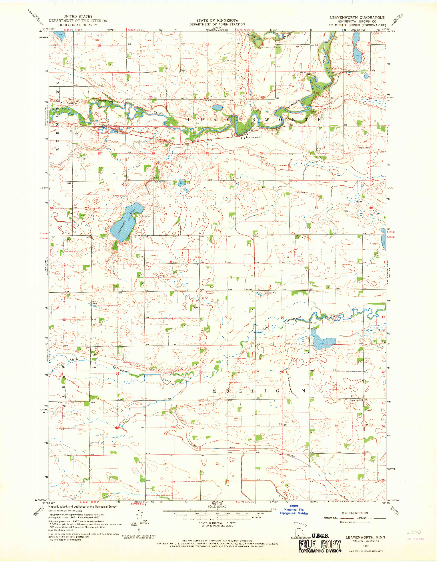 USGS 1:24000-SCALE QUADRANGLE FOR LEAVENWORTH, MN 1967