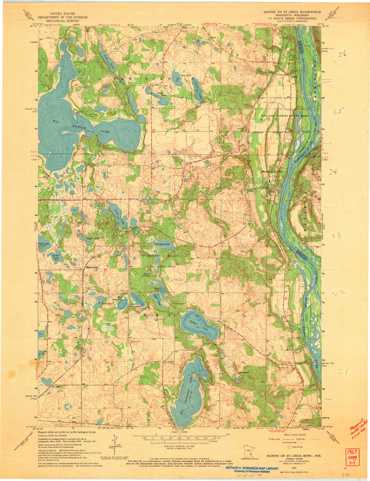 USGS 1:24000-SCALE QUADRANGLE FOR MARINE ON ST CROIX, MN 1967