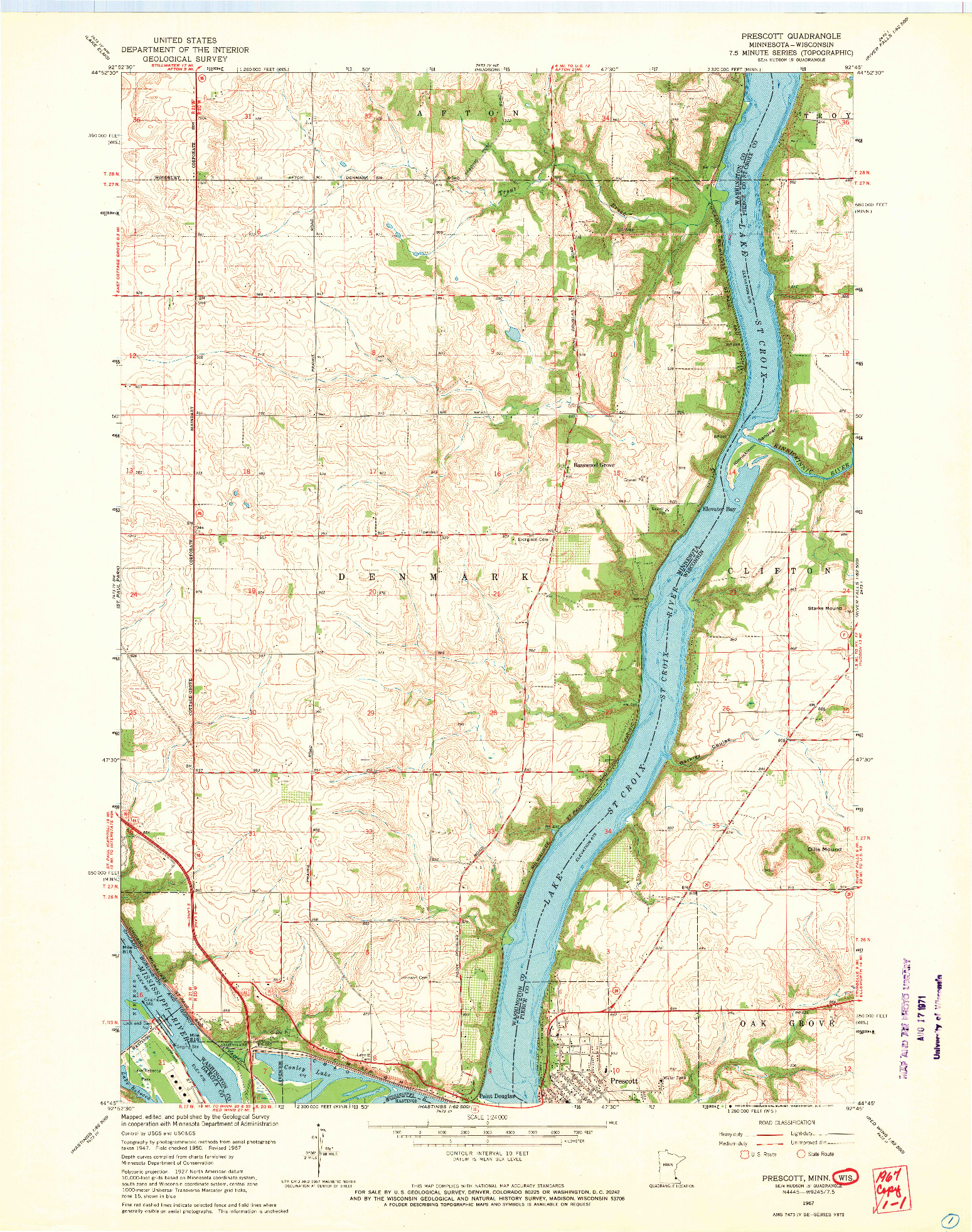 USGS 1:24000-SCALE QUADRANGLE FOR PRESCOTT, MN 1967