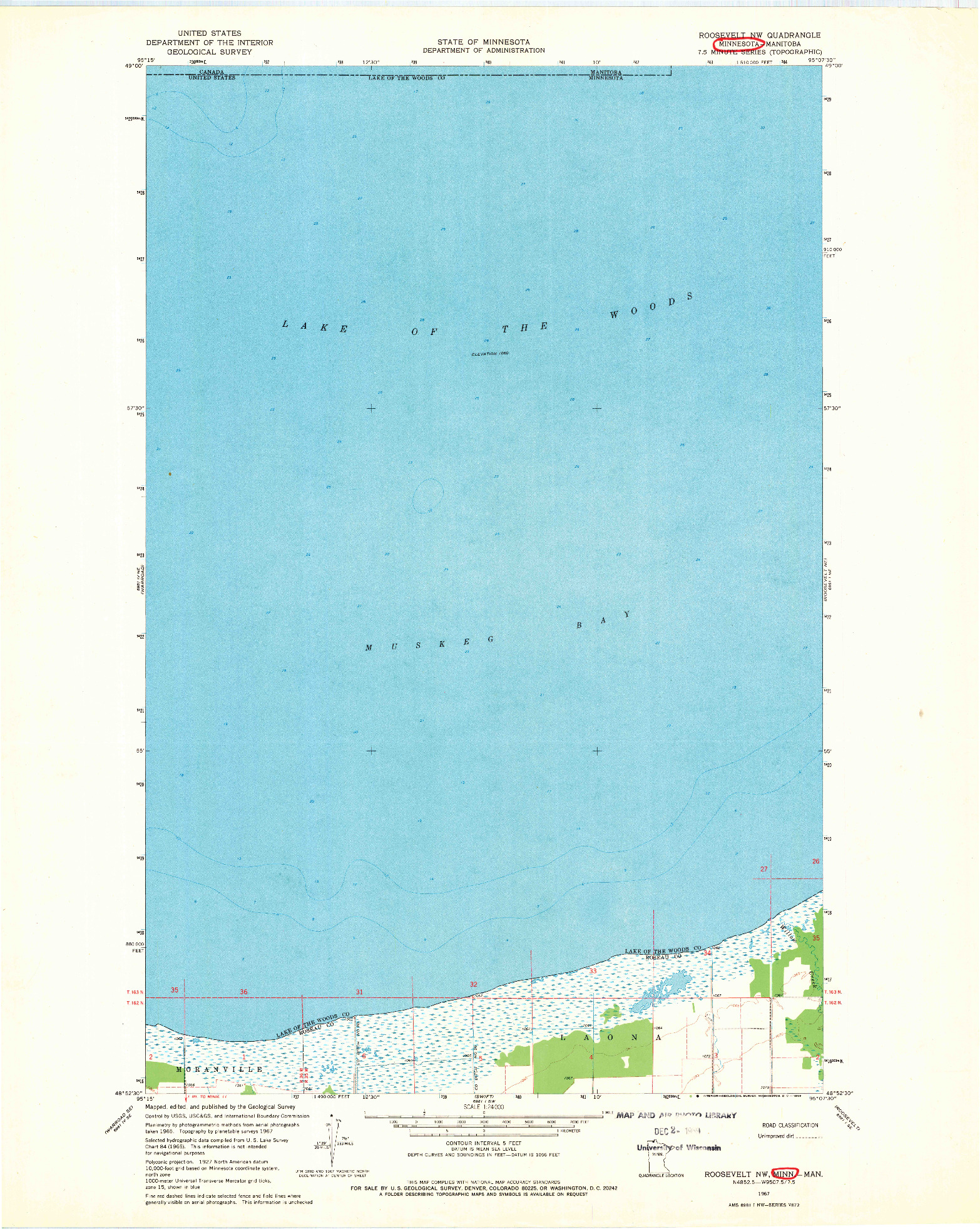 USGS 1:24000-SCALE QUADRANGLE FOR ROOSEVELT NW, MN 1967