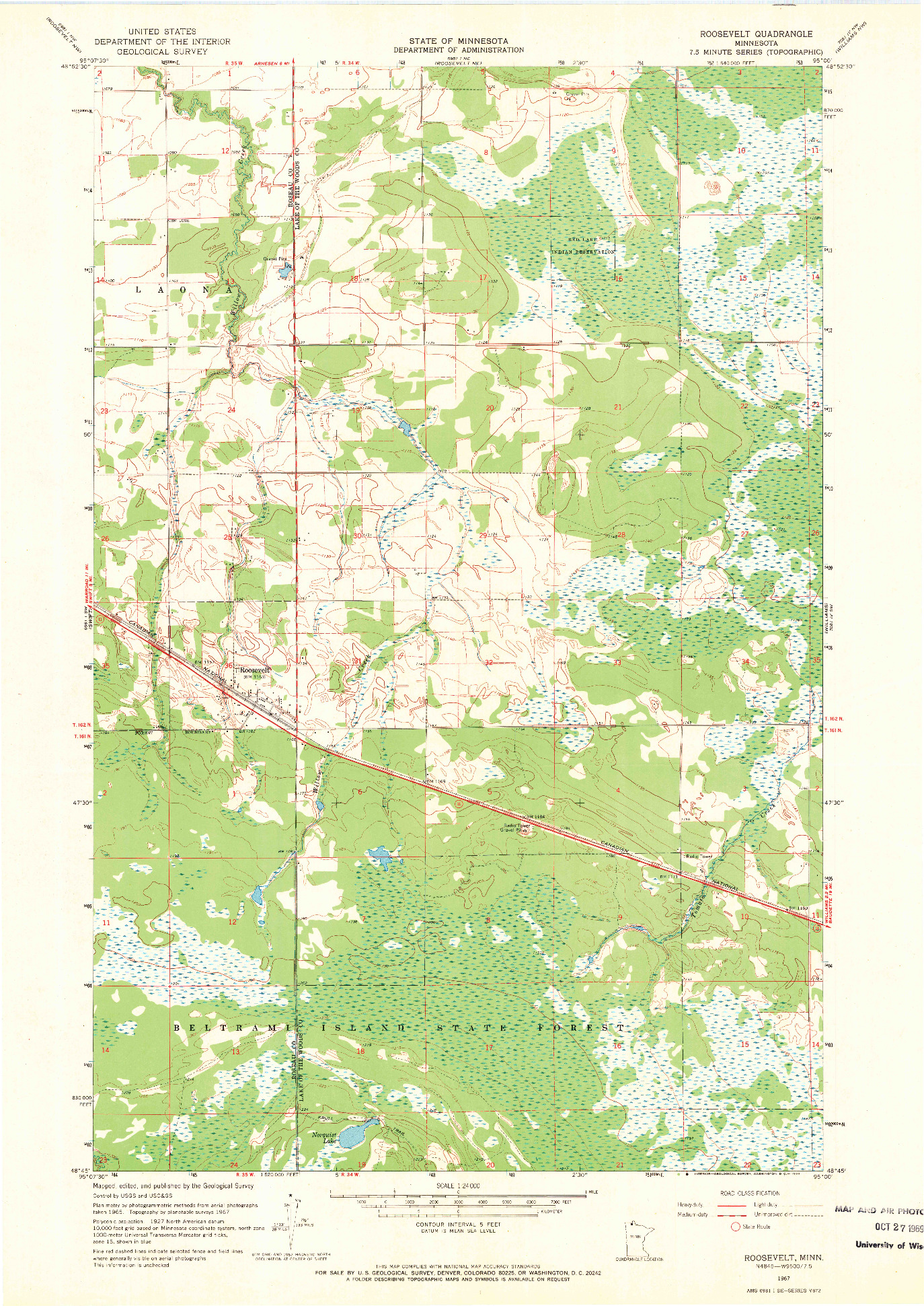 USGS 1:24000-SCALE QUADRANGLE FOR ROOSEVELT, MN 1967