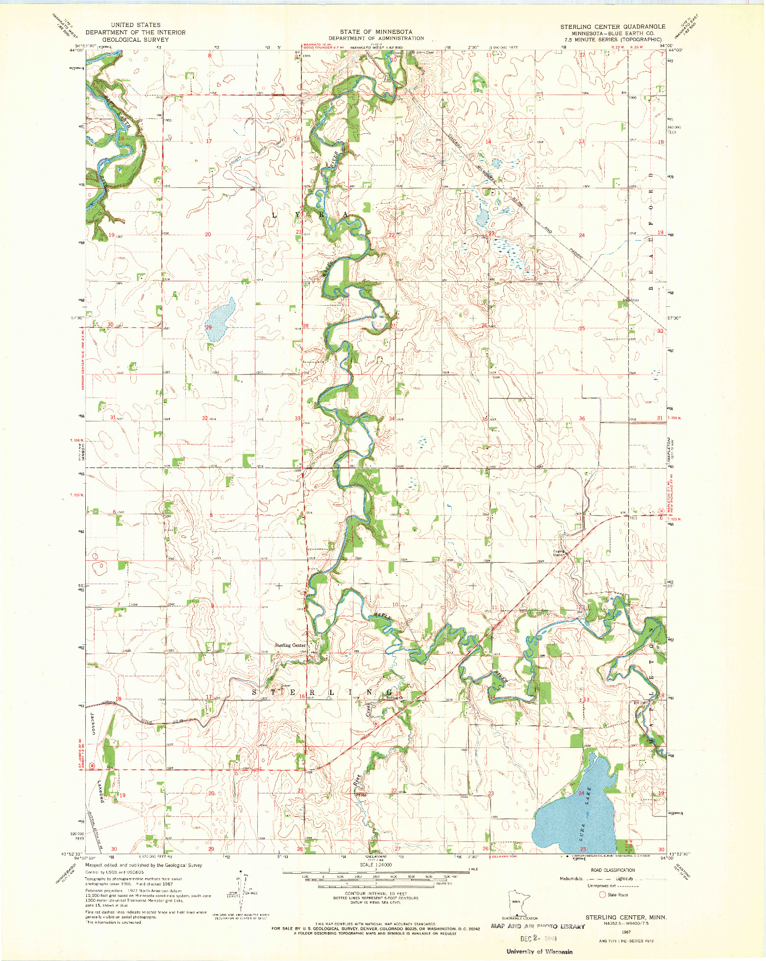 USGS 1:24000-SCALE QUADRANGLE FOR STERLING CENTER, MN 1967