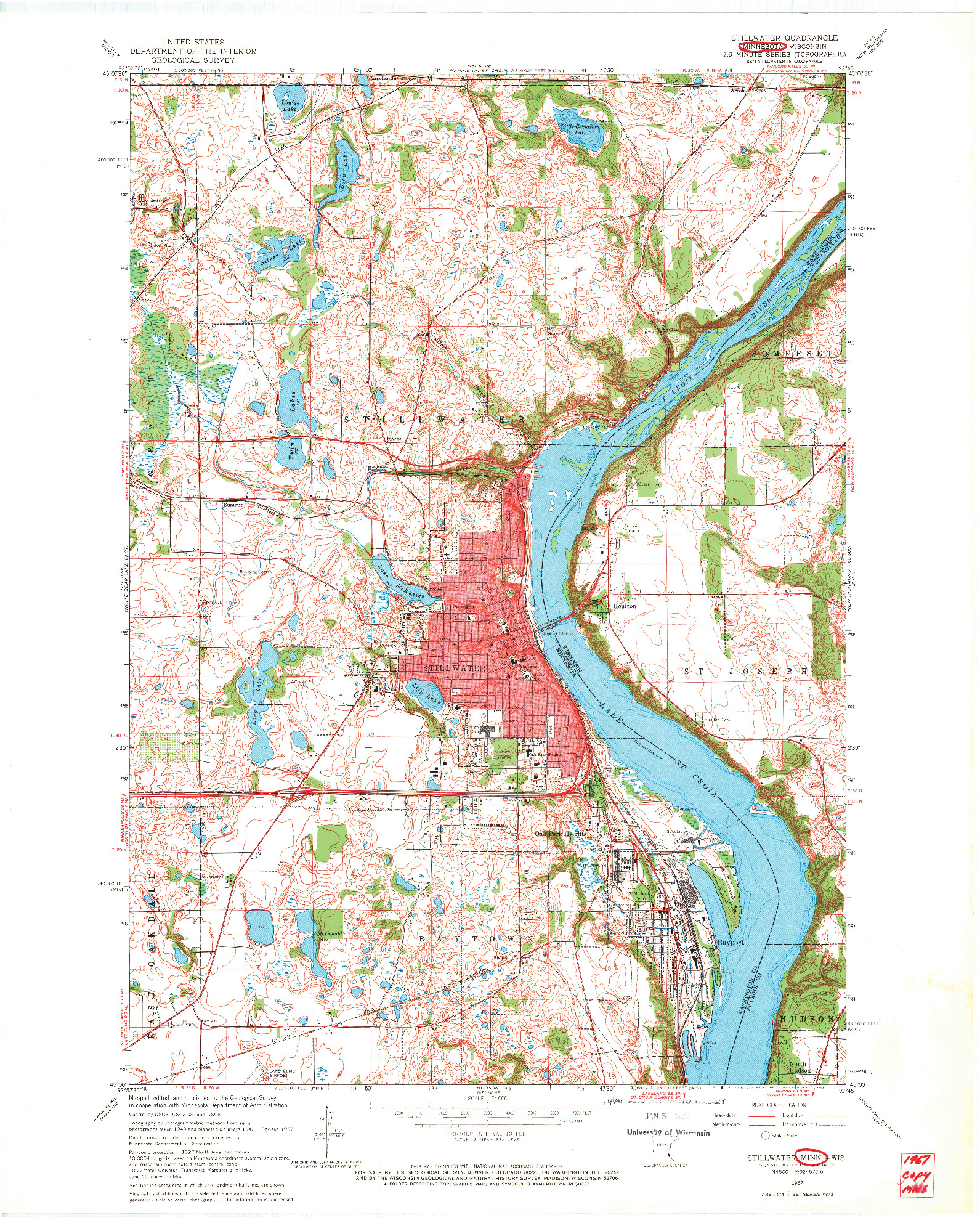 USGS 1:24000-SCALE QUADRANGLE FOR STILLWATER, MN 1967