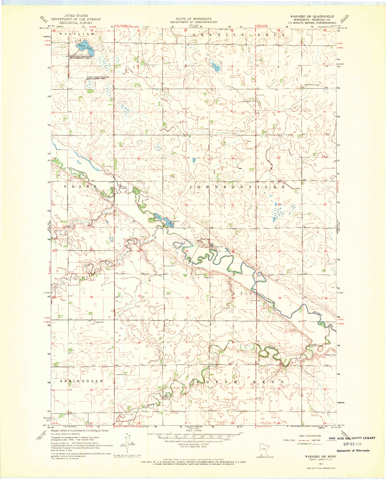 USGS 1:24000-SCALE QUADRANGLE FOR WABASSO SW, MN 1967