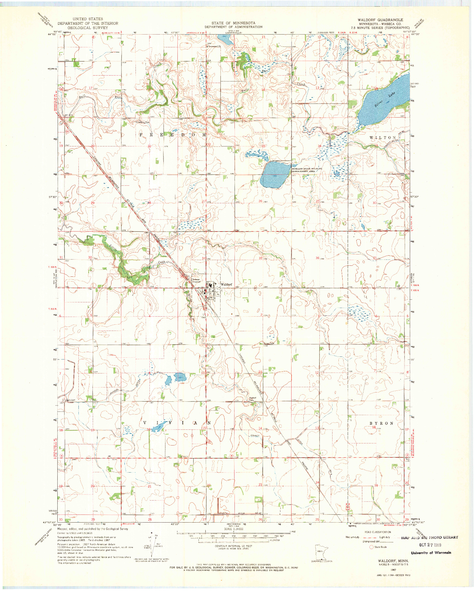 USGS 1:24000-SCALE QUADRANGLE FOR WALDORF, MN 1967