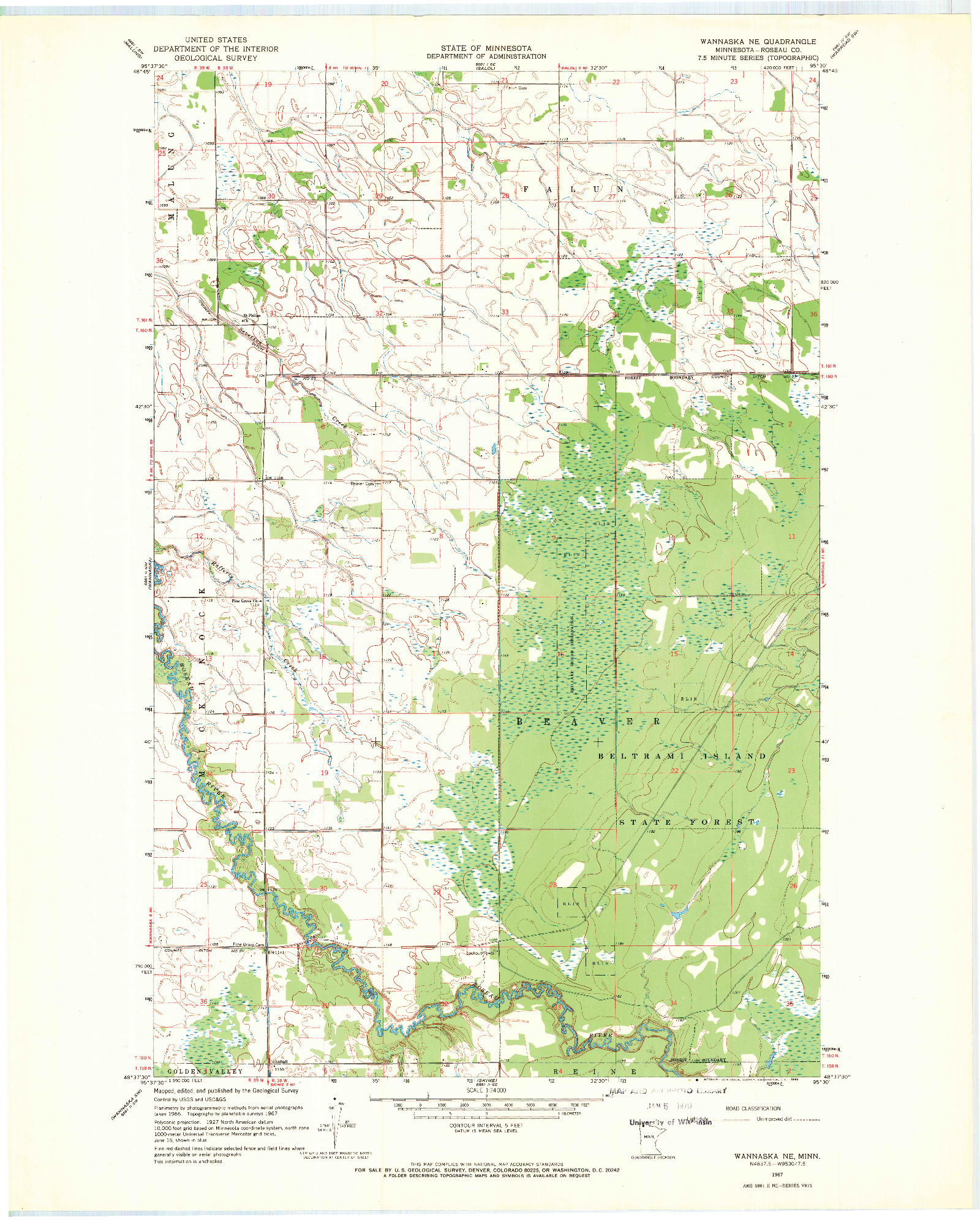 USGS 1:24000-SCALE QUADRANGLE FOR WANNASKA NE, MN 1967