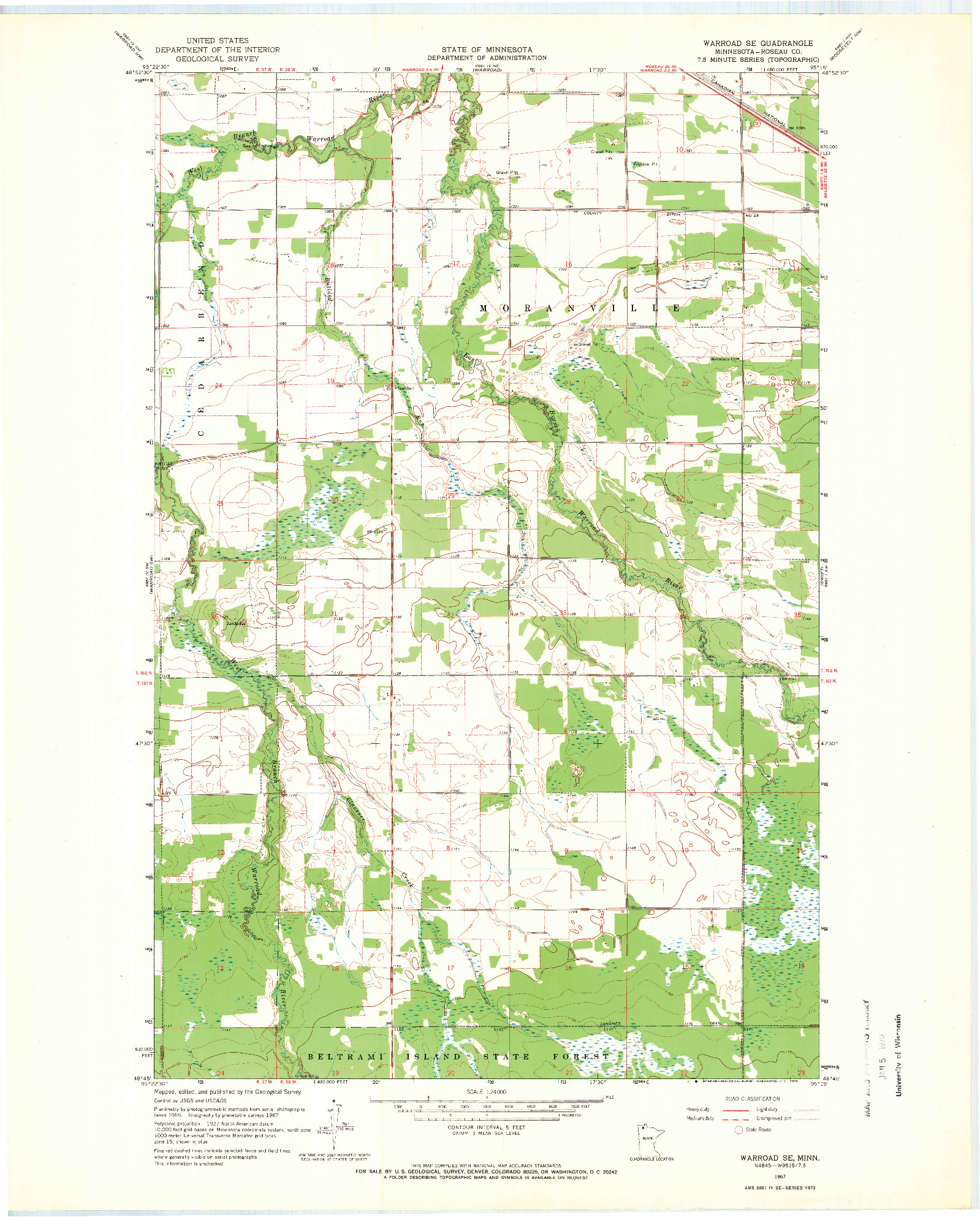 USGS 1:24000-SCALE QUADRANGLE FOR WARROAD SE, MN 1967