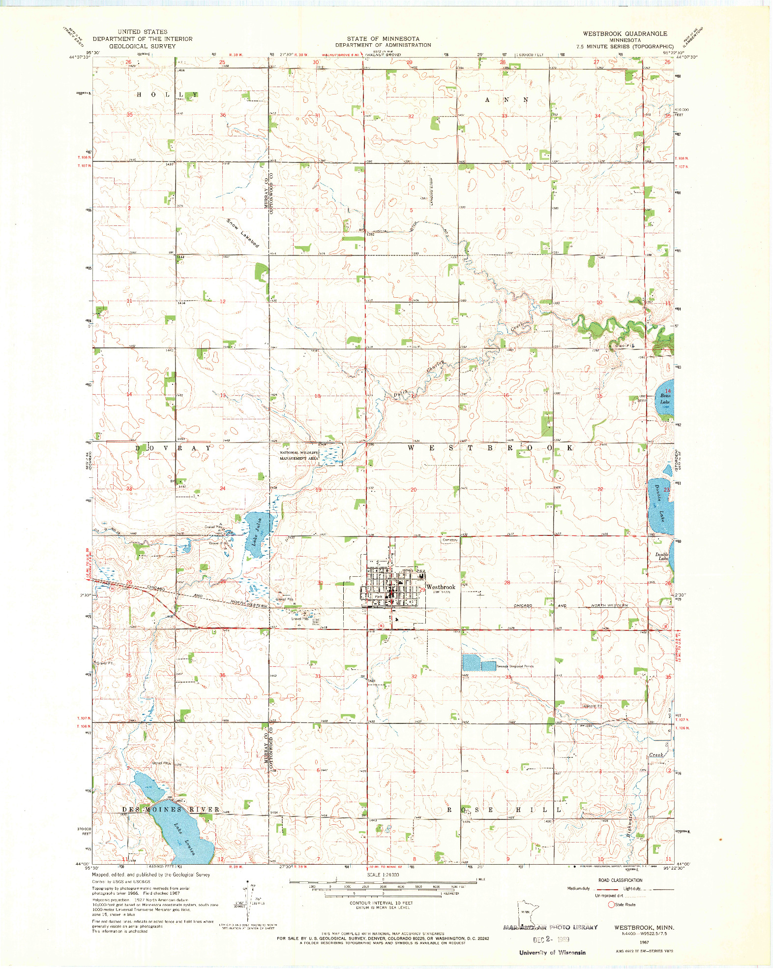 USGS 1:24000-SCALE QUADRANGLE FOR WESTBROOK, MN 1967