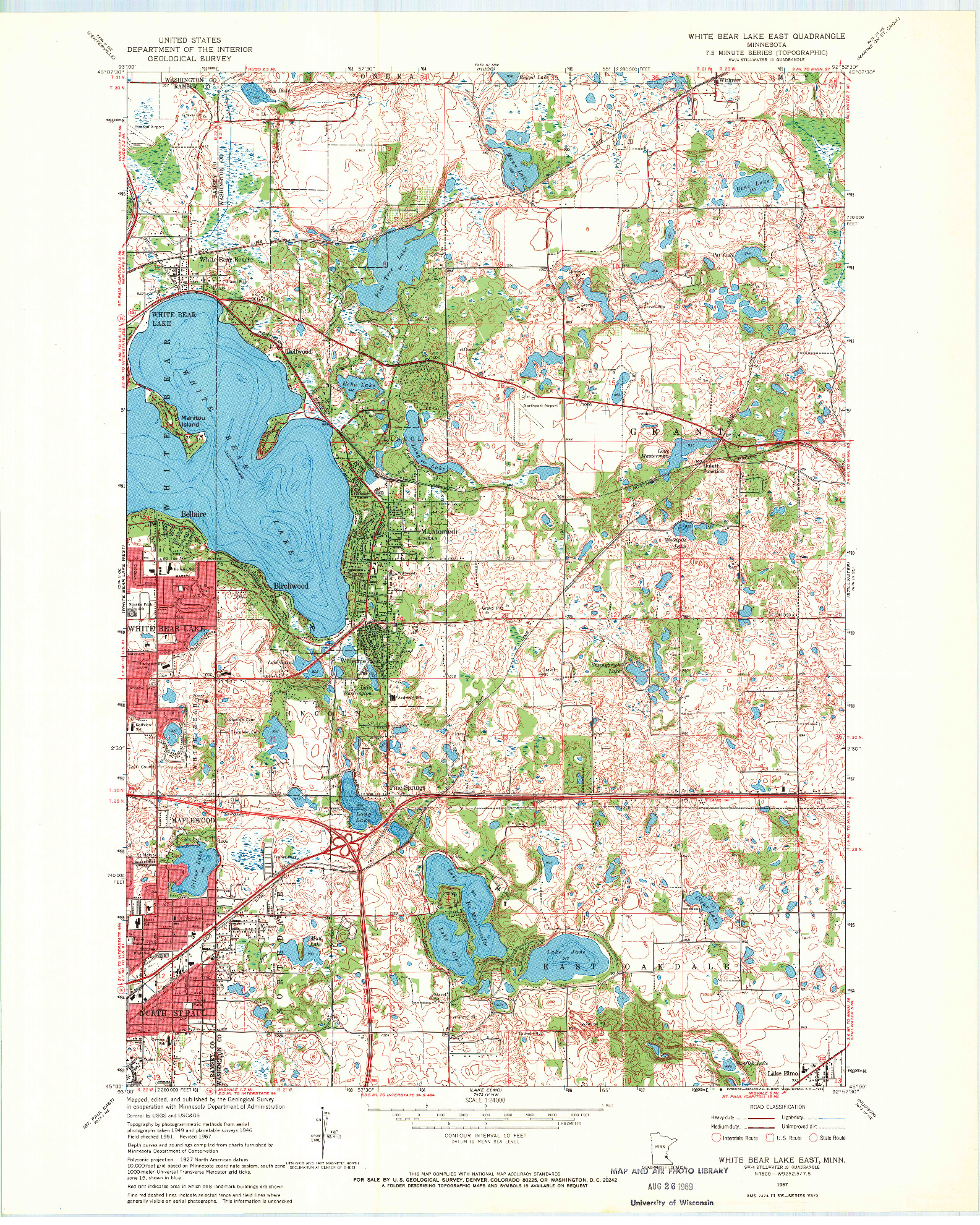 USGS 1:24000-SCALE QUADRANGLE FOR WHITE BEAR LAKE EAST, MN 1967