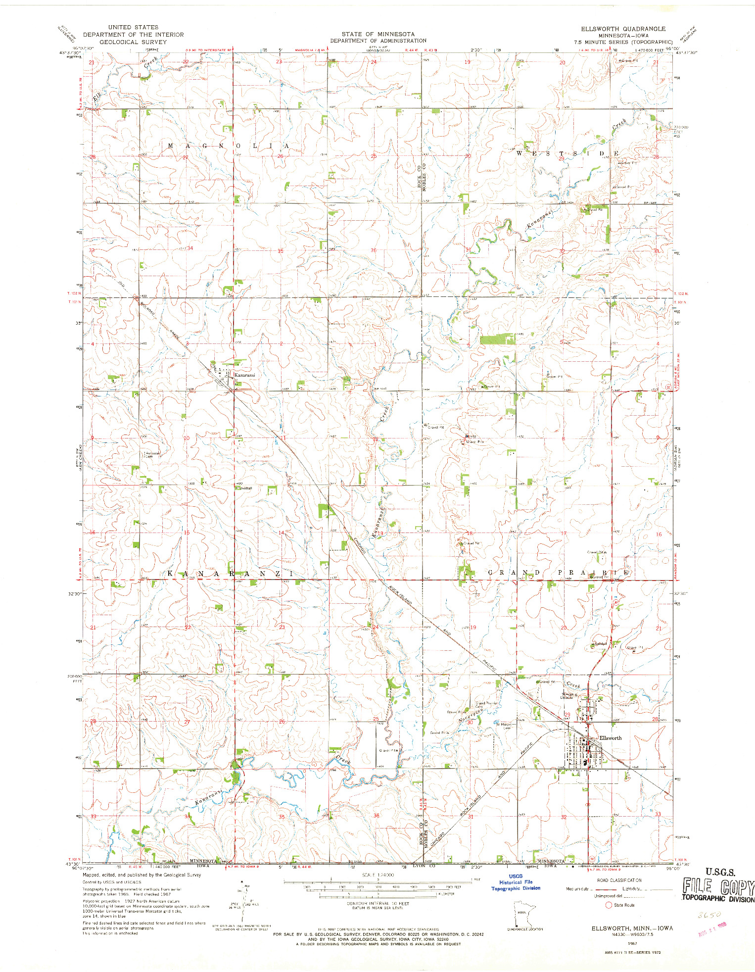 USGS 1:24000-SCALE QUADRANGLE FOR ELLSWORTH, MN 1967