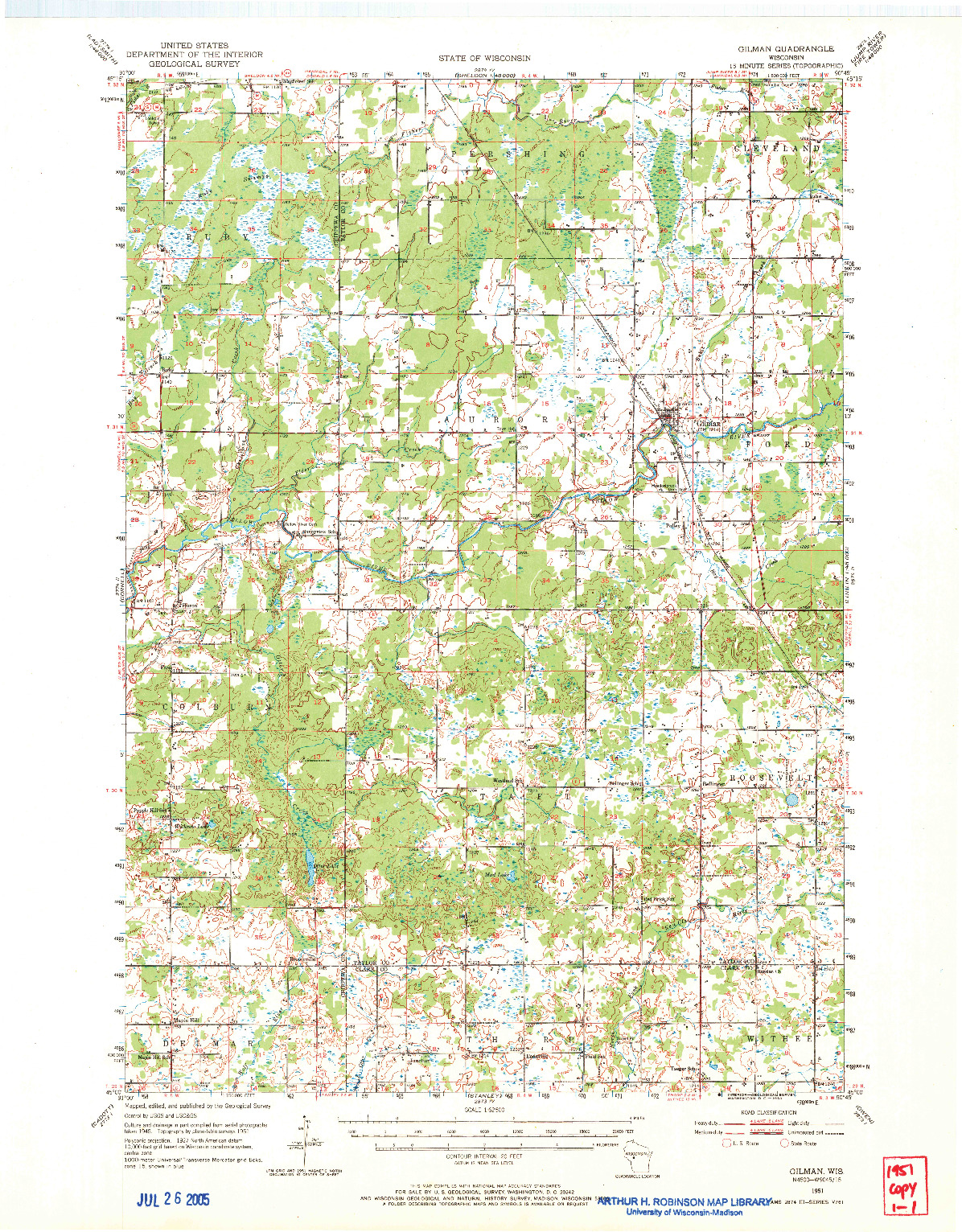 USGS 1:62500-SCALE QUADRANGLE FOR GILMAN, WI 1951