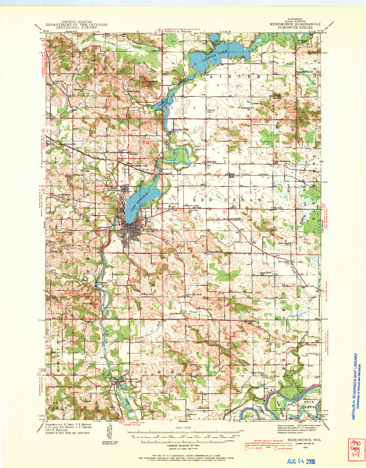USGS 1:62500-SCALE QUADRANGLE FOR MENOMONIE, WI 1940