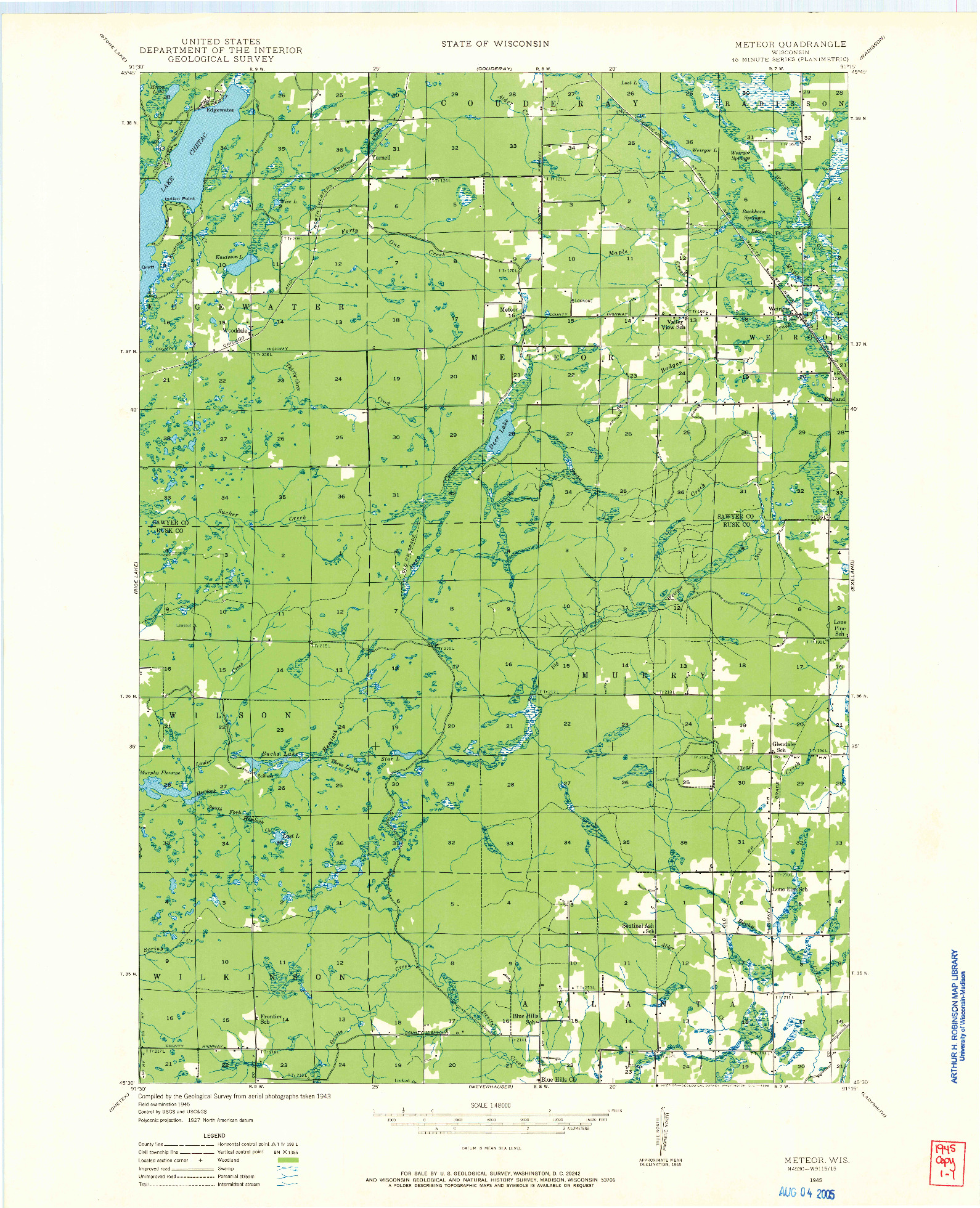 USGS 1:48000-SCALE QUADRANGLE FOR METEOR, WI 1945