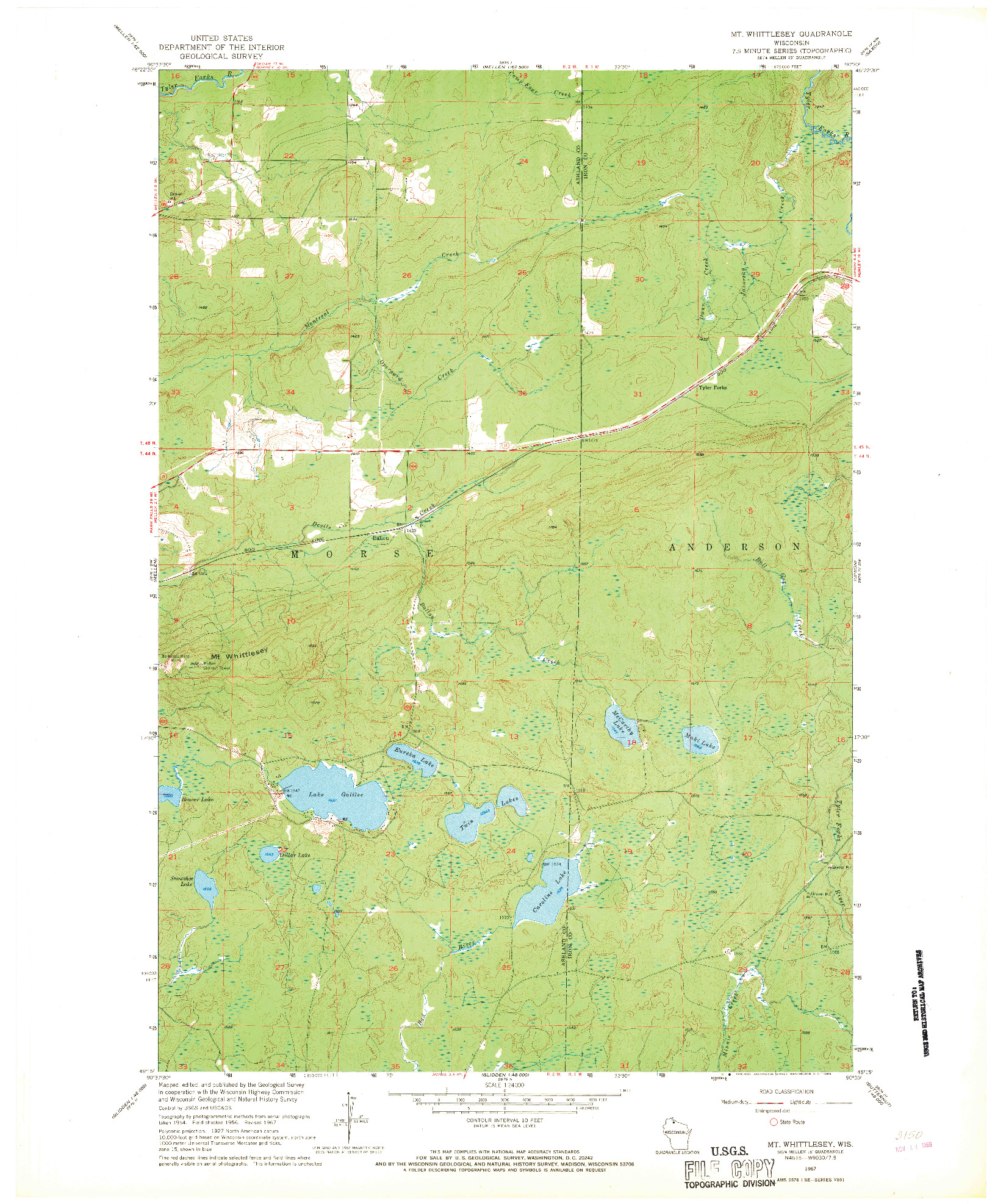 USGS 1:24000-SCALE QUADRANGLE FOR MT. WHITTLESEY, WI 1967