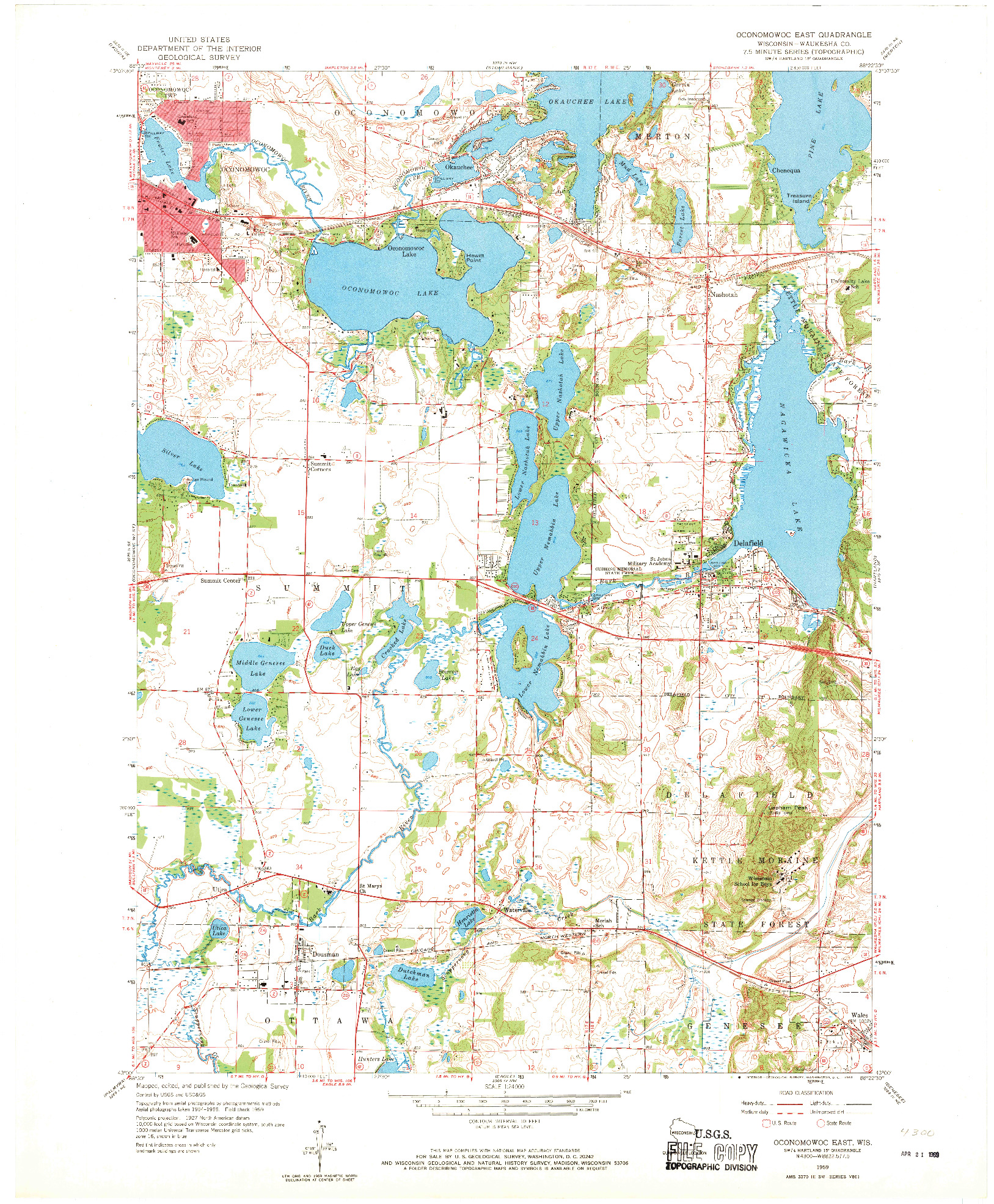 USGS 1:24000-SCALE QUADRANGLE FOR OCONOMOWOC EAST, WI 1959