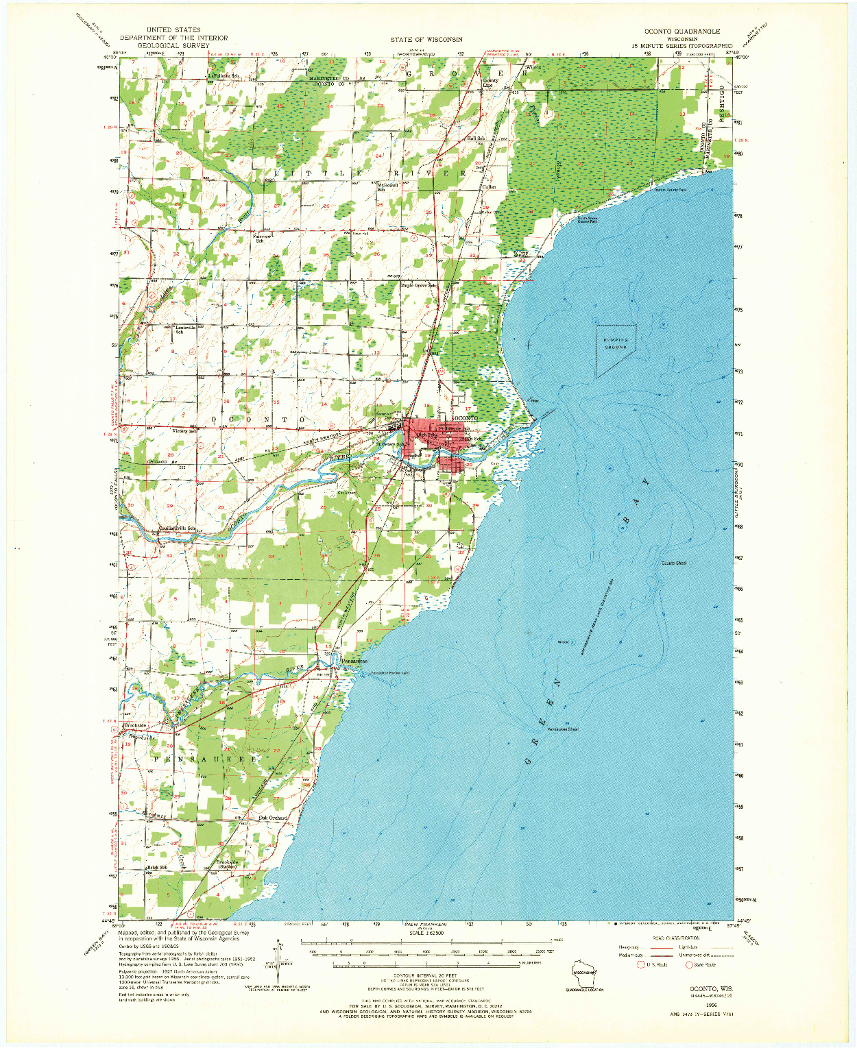 USGS 1:62500-SCALE QUADRANGLE FOR OCONTO, WI 1956