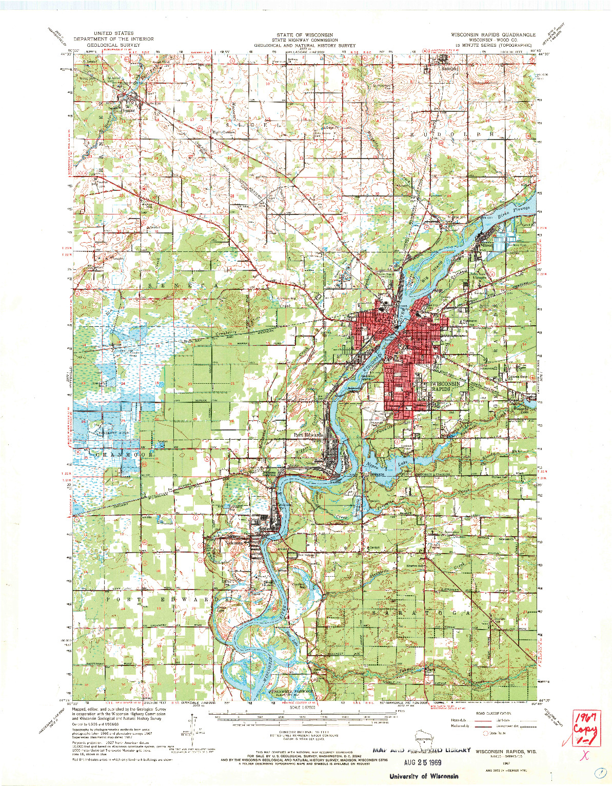 USGS 1:62500-SCALE QUADRANGLE FOR WISCONSIN RAPIDS, WI 1967