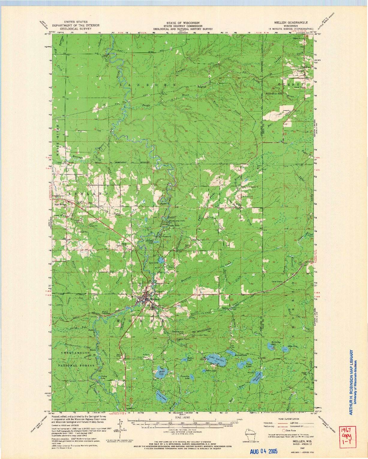 USGS 1:62500-SCALE QUADRANGLE FOR MELLEN, WI 1967