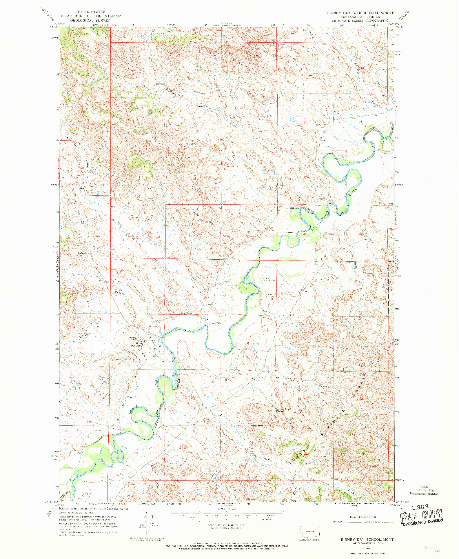 USGS 1:24000-SCALE QUADRANGLE FOR BIRNEY DAY SCHOOL, MT 1966