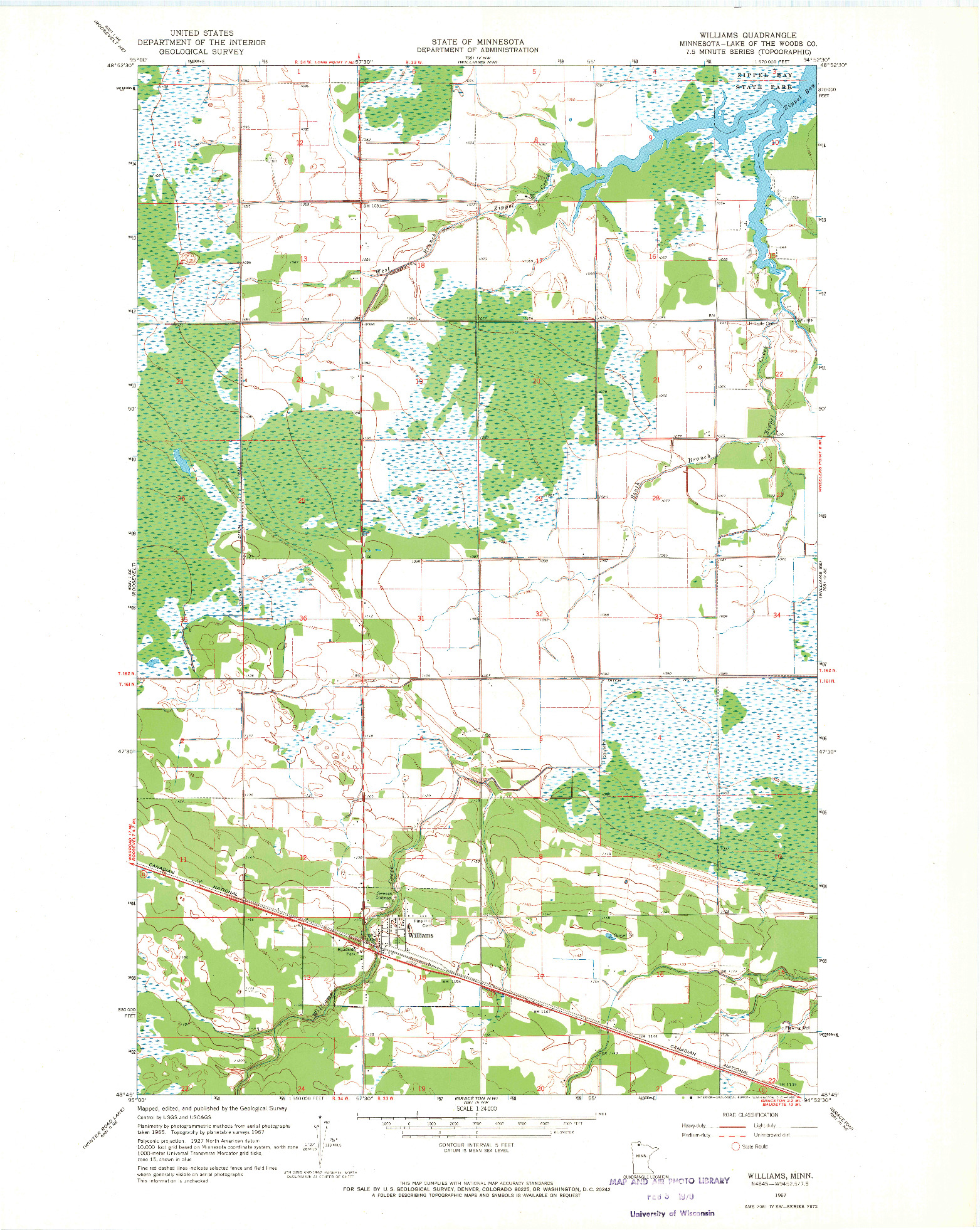 USGS 1:24000-SCALE QUADRANGLE FOR WILLIAMS, MN 1967