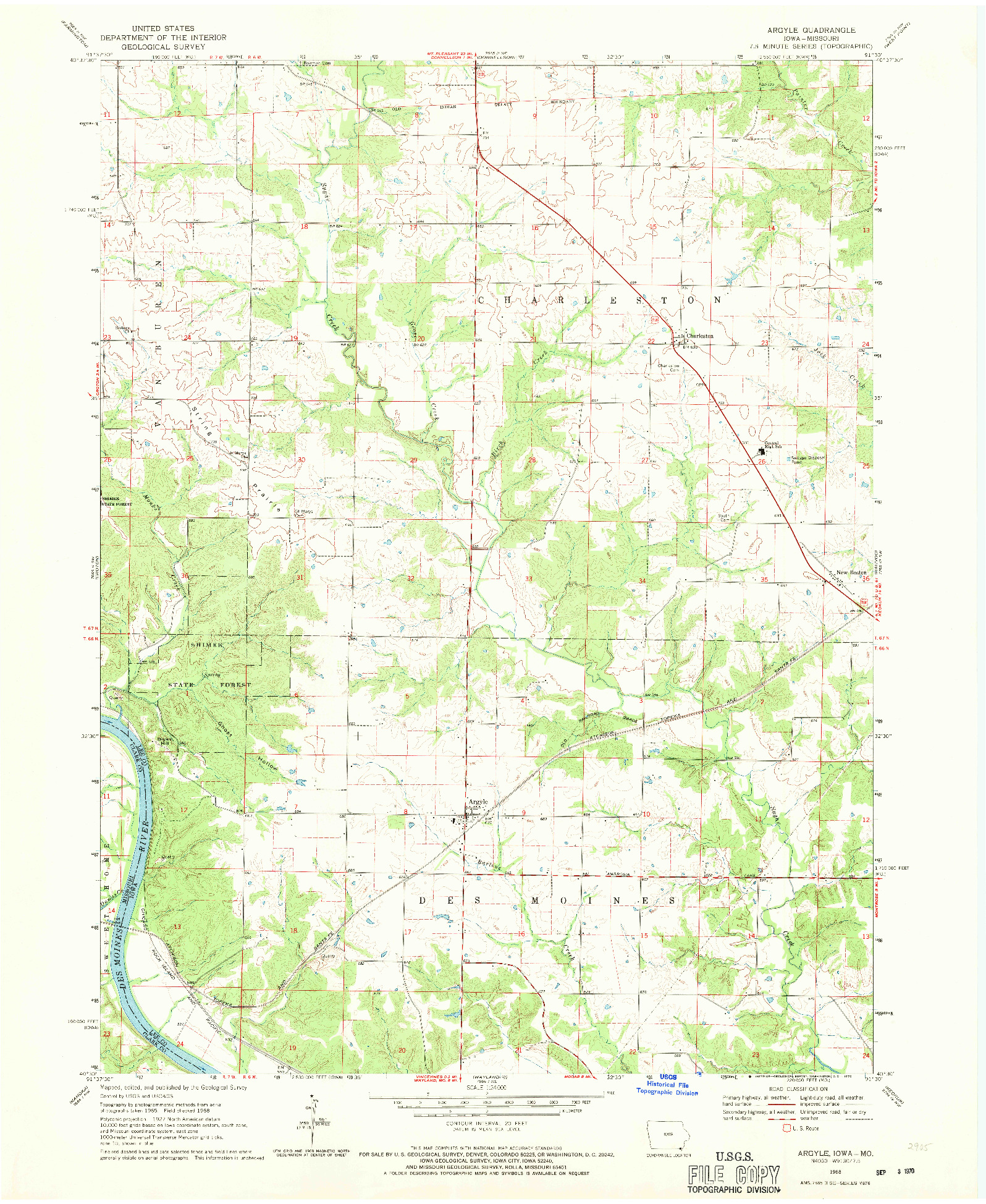 USGS 1:24000-SCALE QUADRANGLE FOR ARGYLE, IA 1968