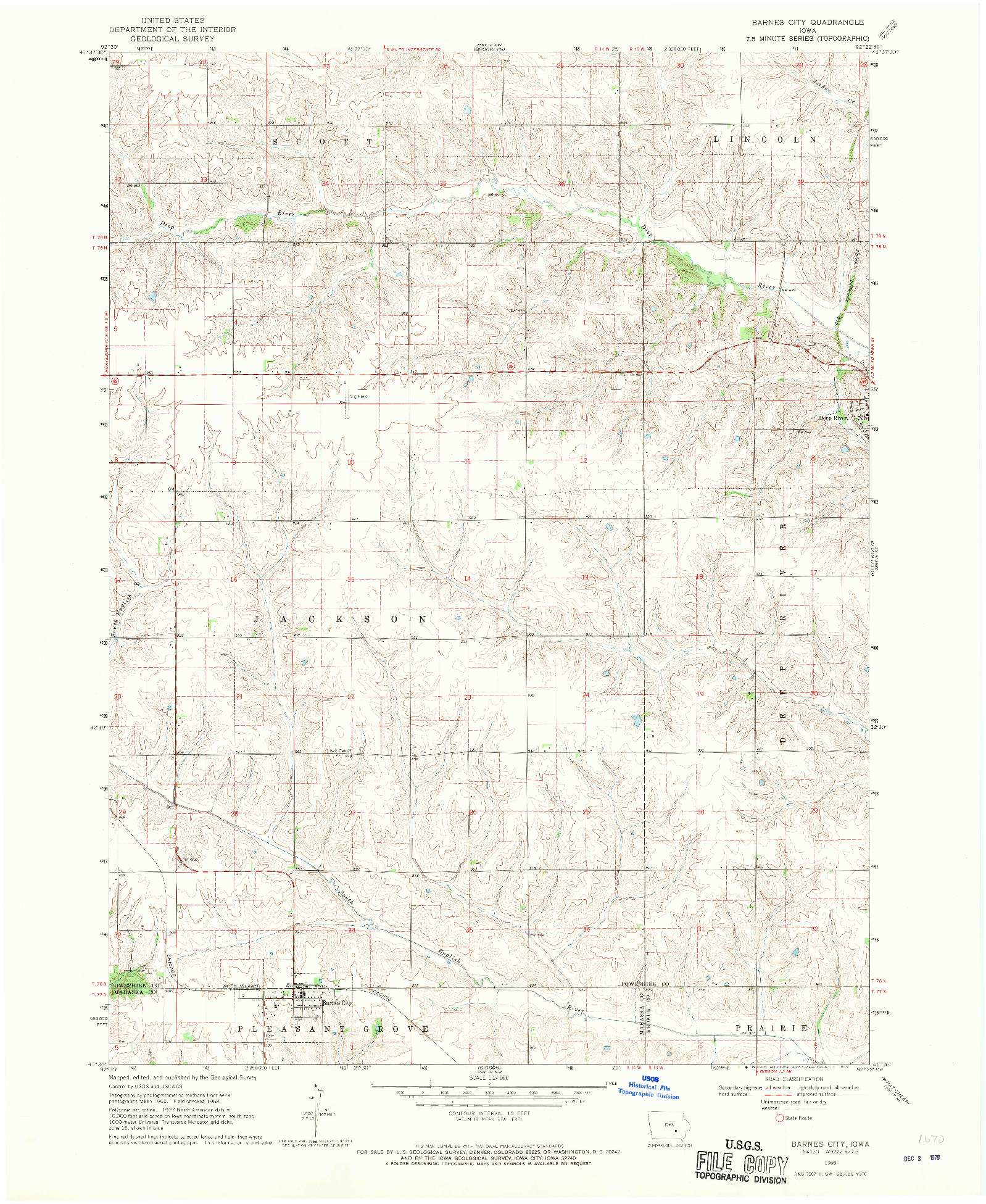 USGS 1:24000-SCALE QUADRANGLE FOR BARNES CITY, IA 1968