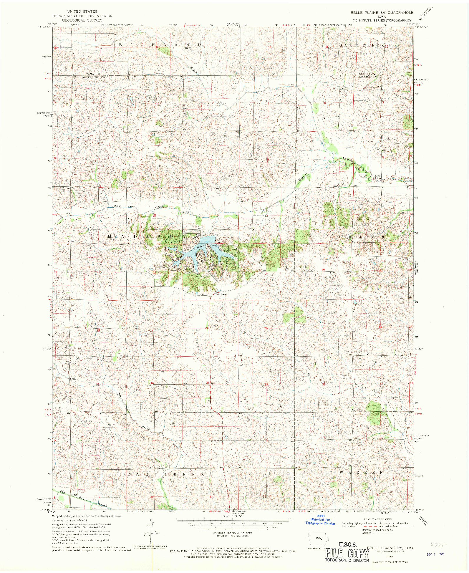 USGS 1:24000-SCALE QUADRANGLE FOR BELLE PLAINE SW, IA 1968