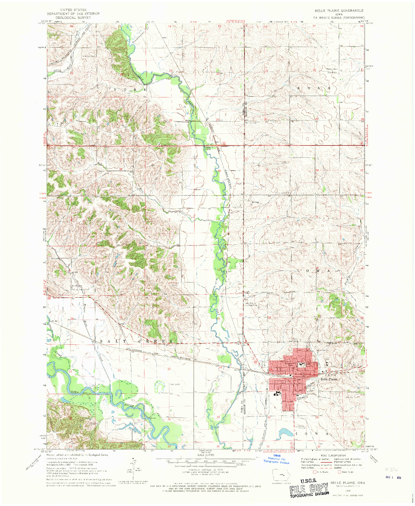 USGS 1:24000-SCALE QUADRANGLE FOR BELLE PLAINE, IA 1968