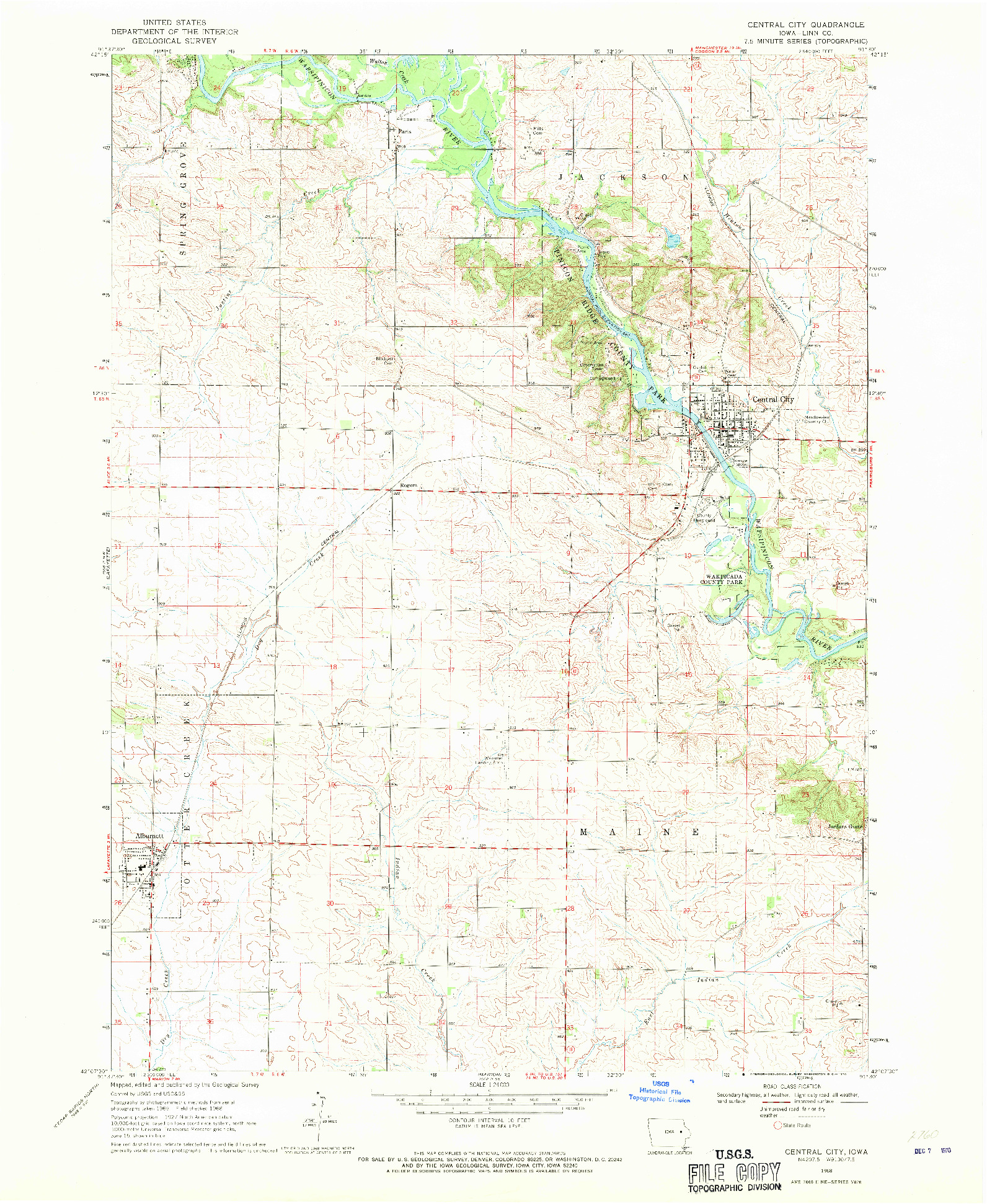 USGS 1:24000-SCALE QUADRANGLE FOR CENTRAL CITY, IA 1968