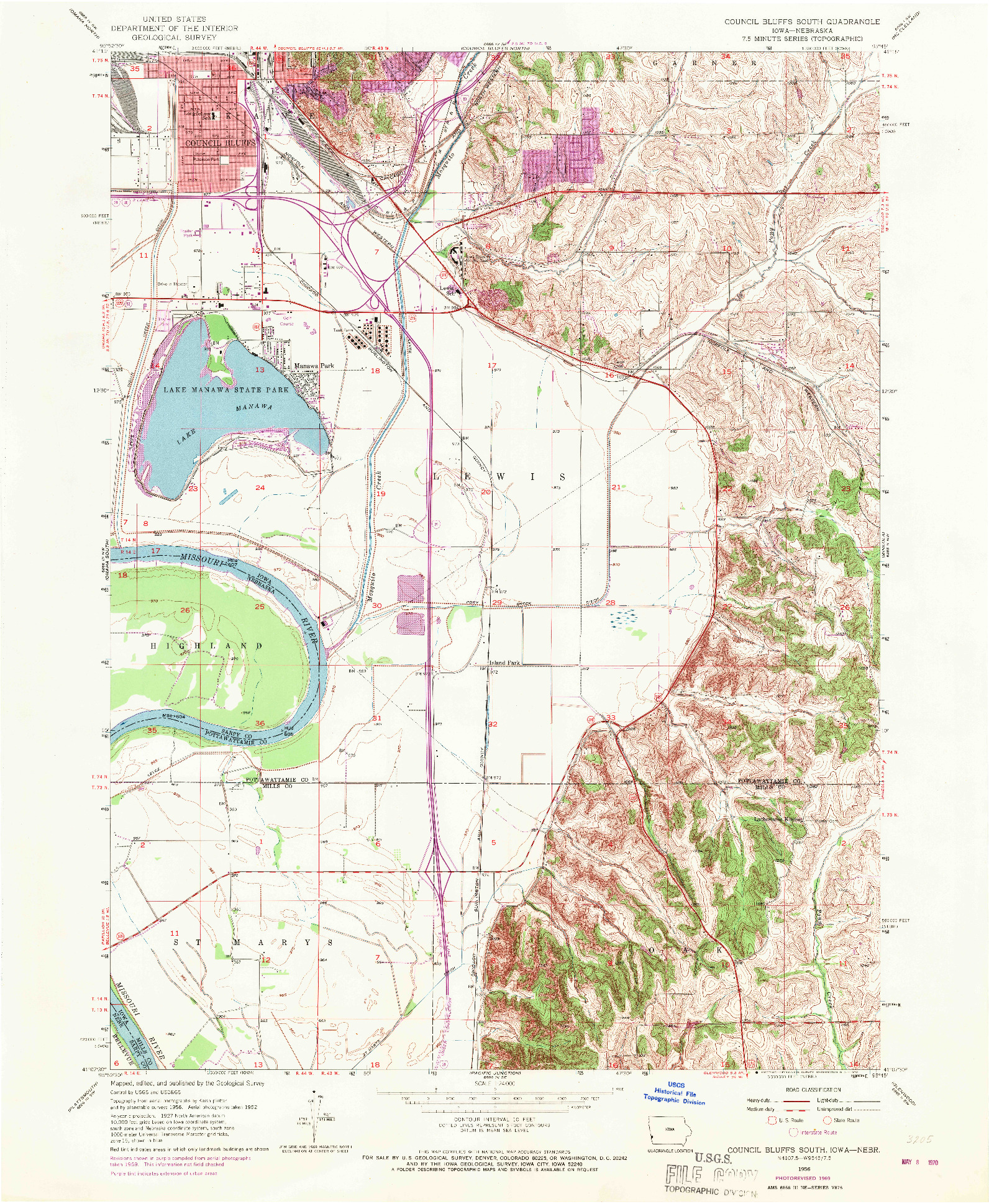 USGS 1:24000-SCALE QUADRANGLE FOR COUNCIL BLUFFS SOUTH, IA 1956