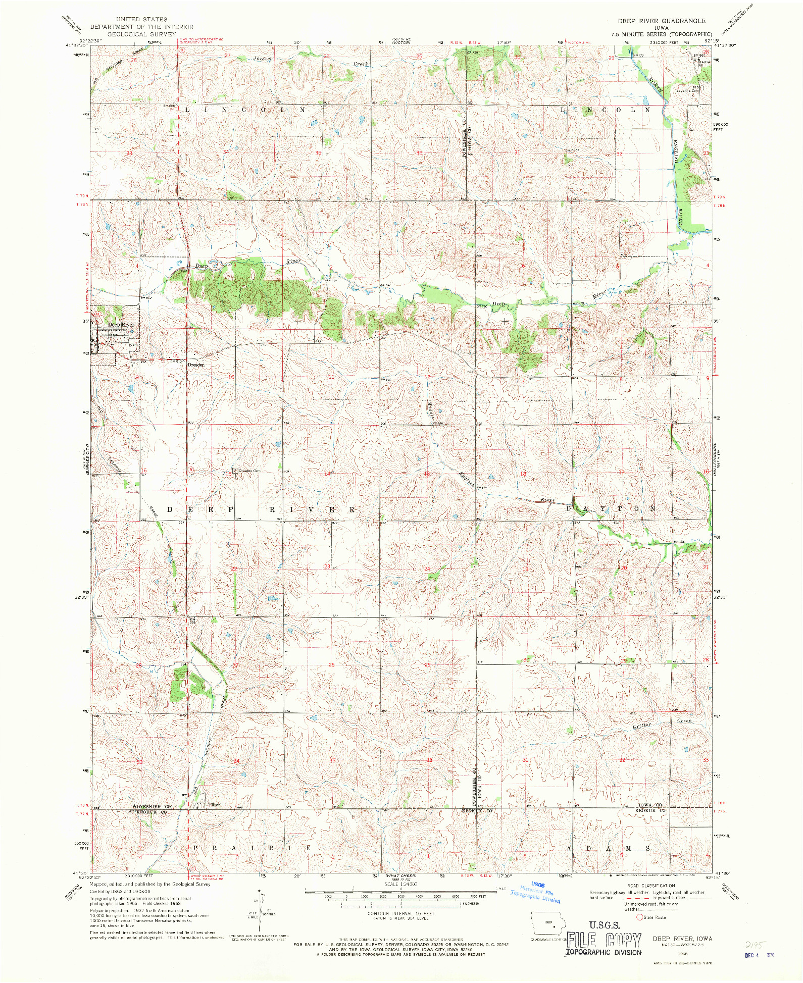 USGS 1:24000-SCALE QUADRANGLE FOR DEEP RIVER, IA 1968