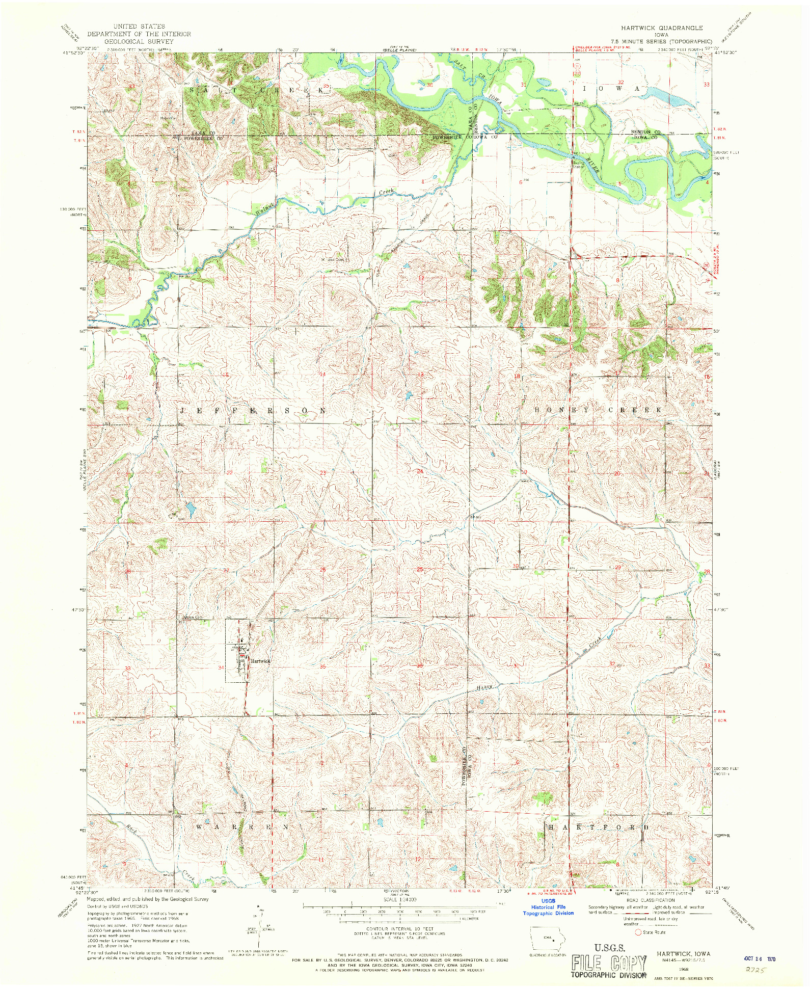 USGS 1:24000-SCALE QUADRANGLE FOR HARTWICK, IA 1968