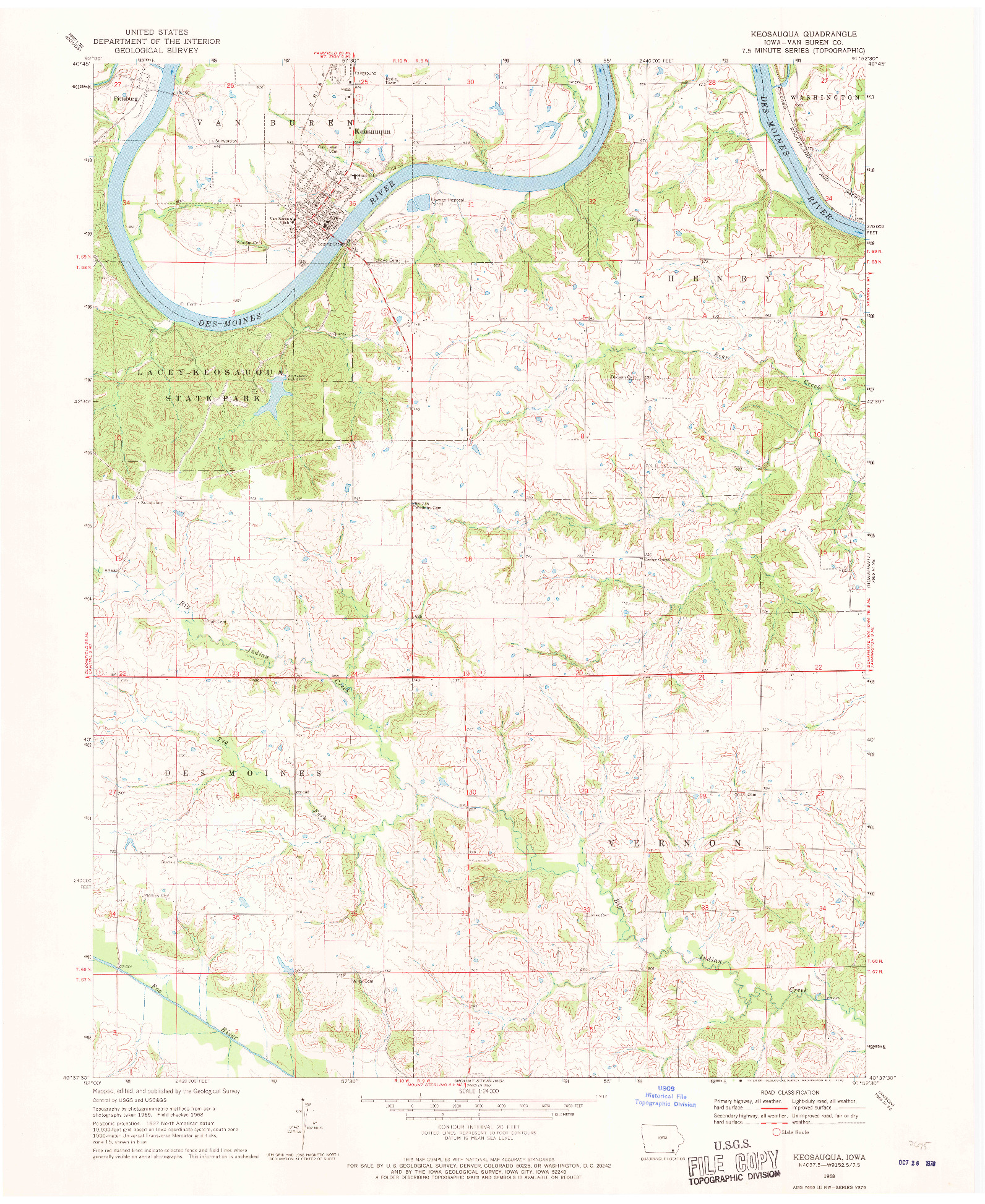 USGS 1:24000-SCALE QUADRANGLE FOR KEOSAUQUA, IA 1968