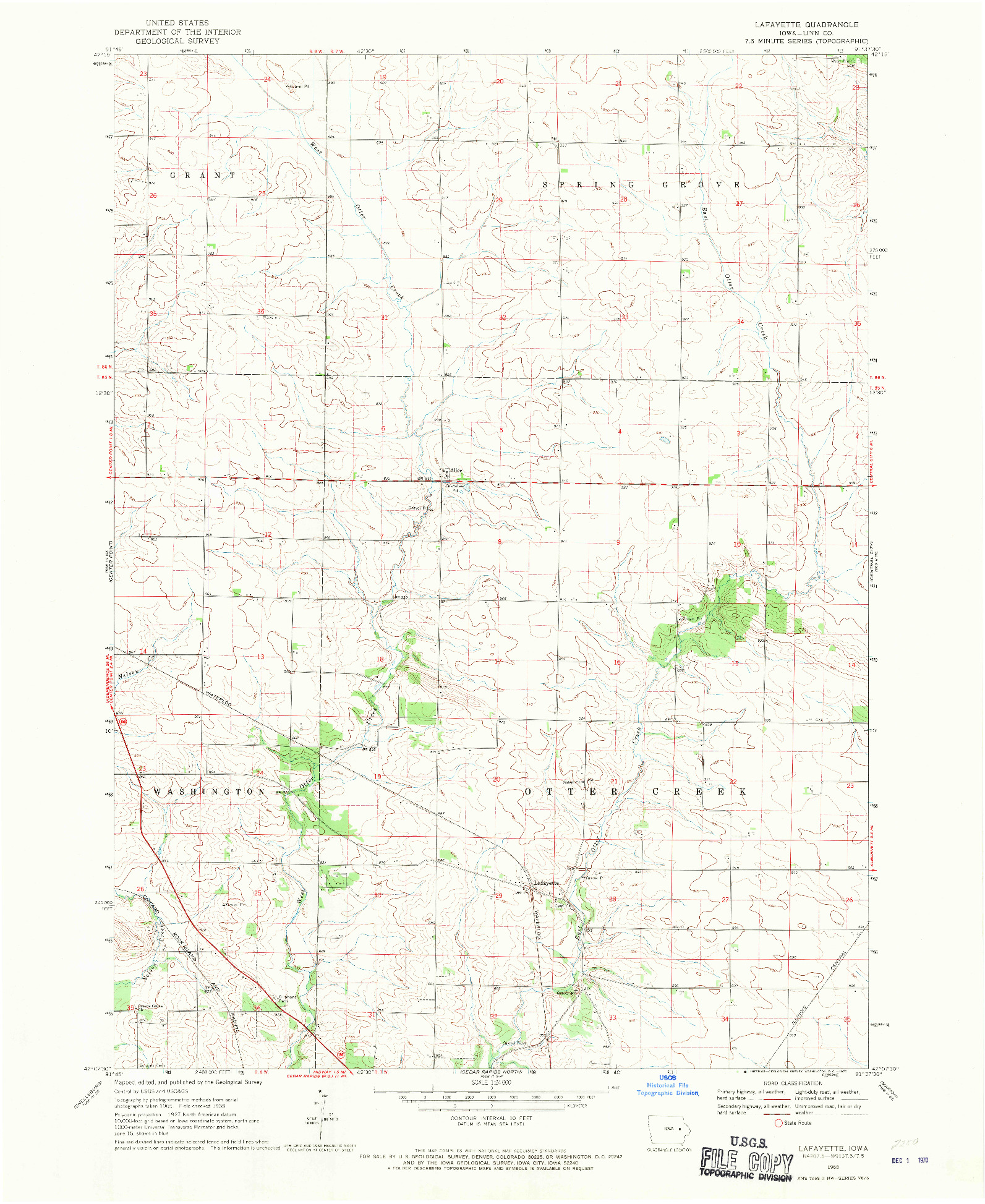USGS 1:24000-SCALE QUADRANGLE FOR LAFAYETTE, IA 1968