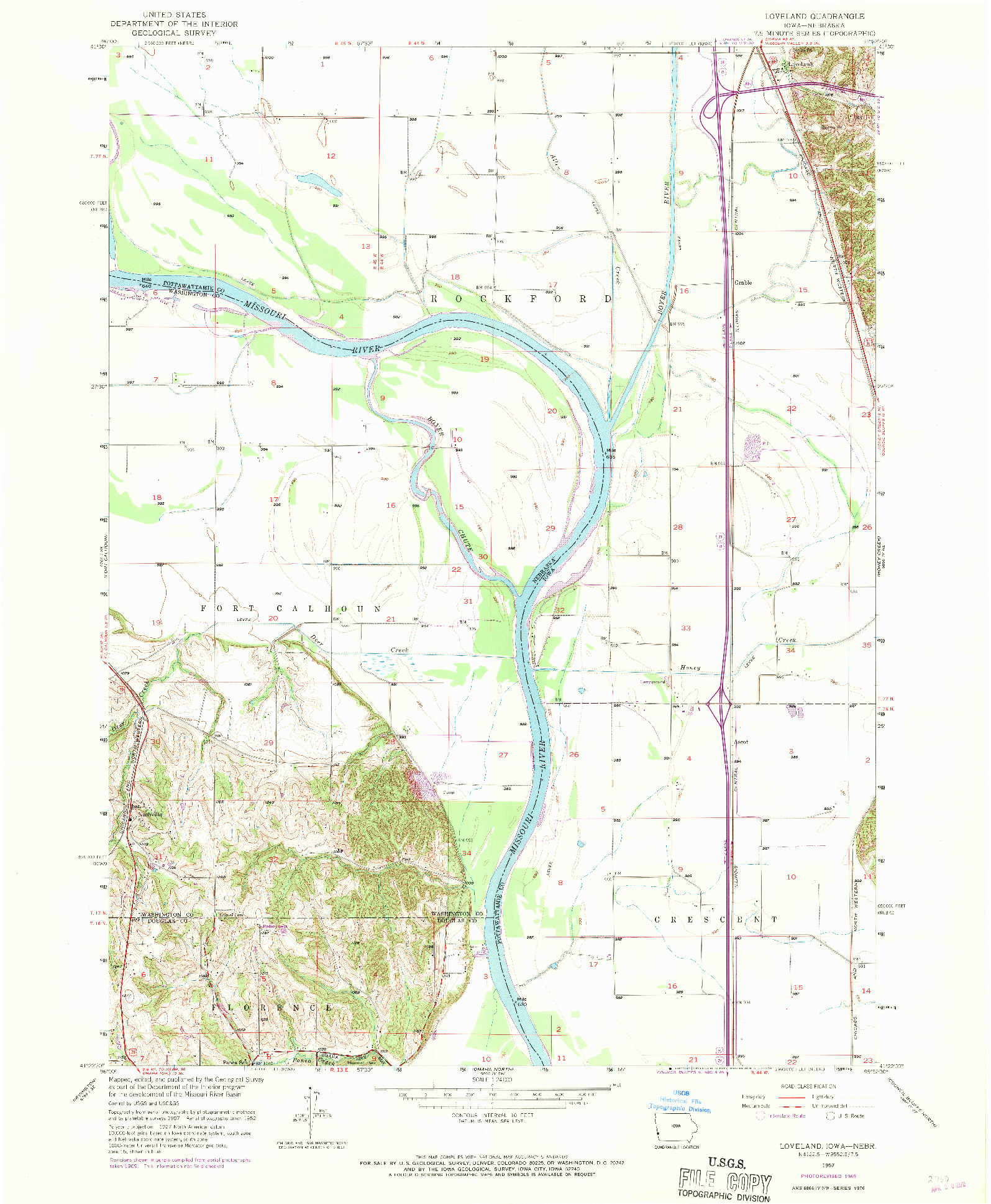 USGS 1:24000-SCALE QUADRANGLE FOR LOVELAND, IA 1957