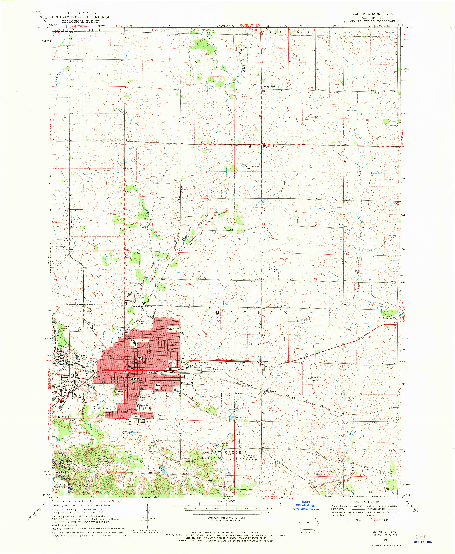 USGS 1:24000-SCALE QUADRANGLE FOR MARION, IA 1968