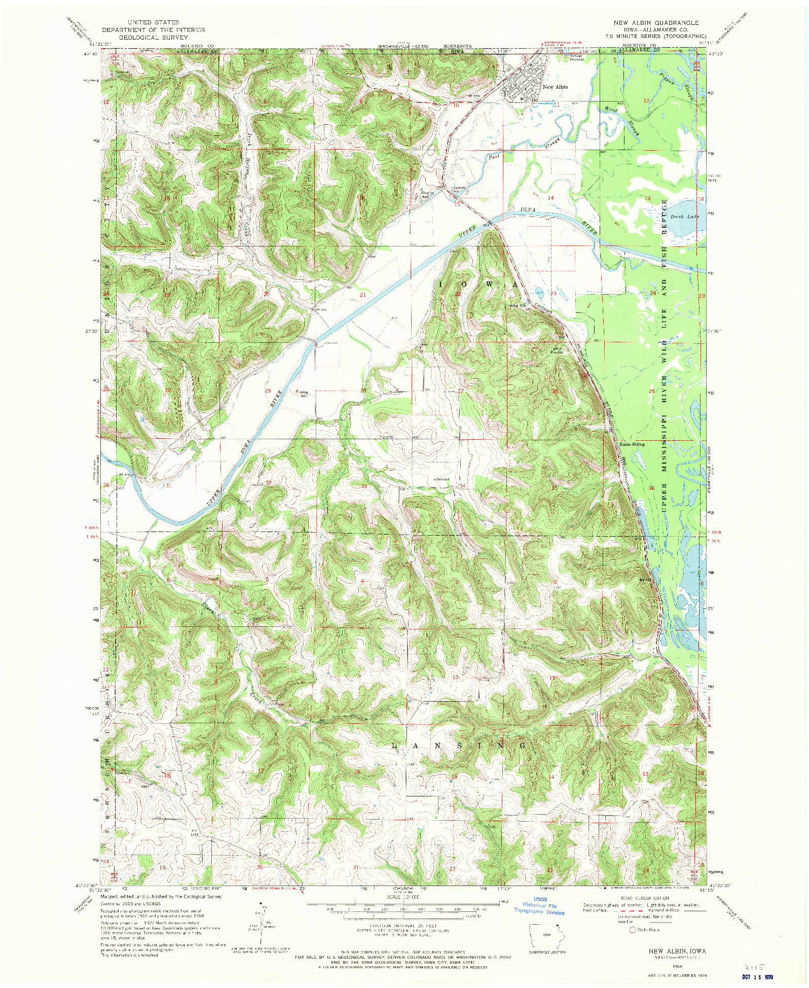 USGS 1:24000-SCALE QUADRANGLE FOR NEW ALBIN, IA 1968