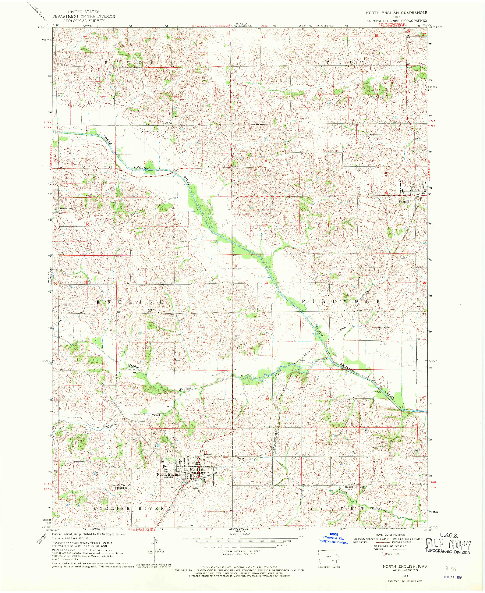 USGS 1:24000-SCALE QUADRANGLE FOR NORTH ENGLISH, IA 1968