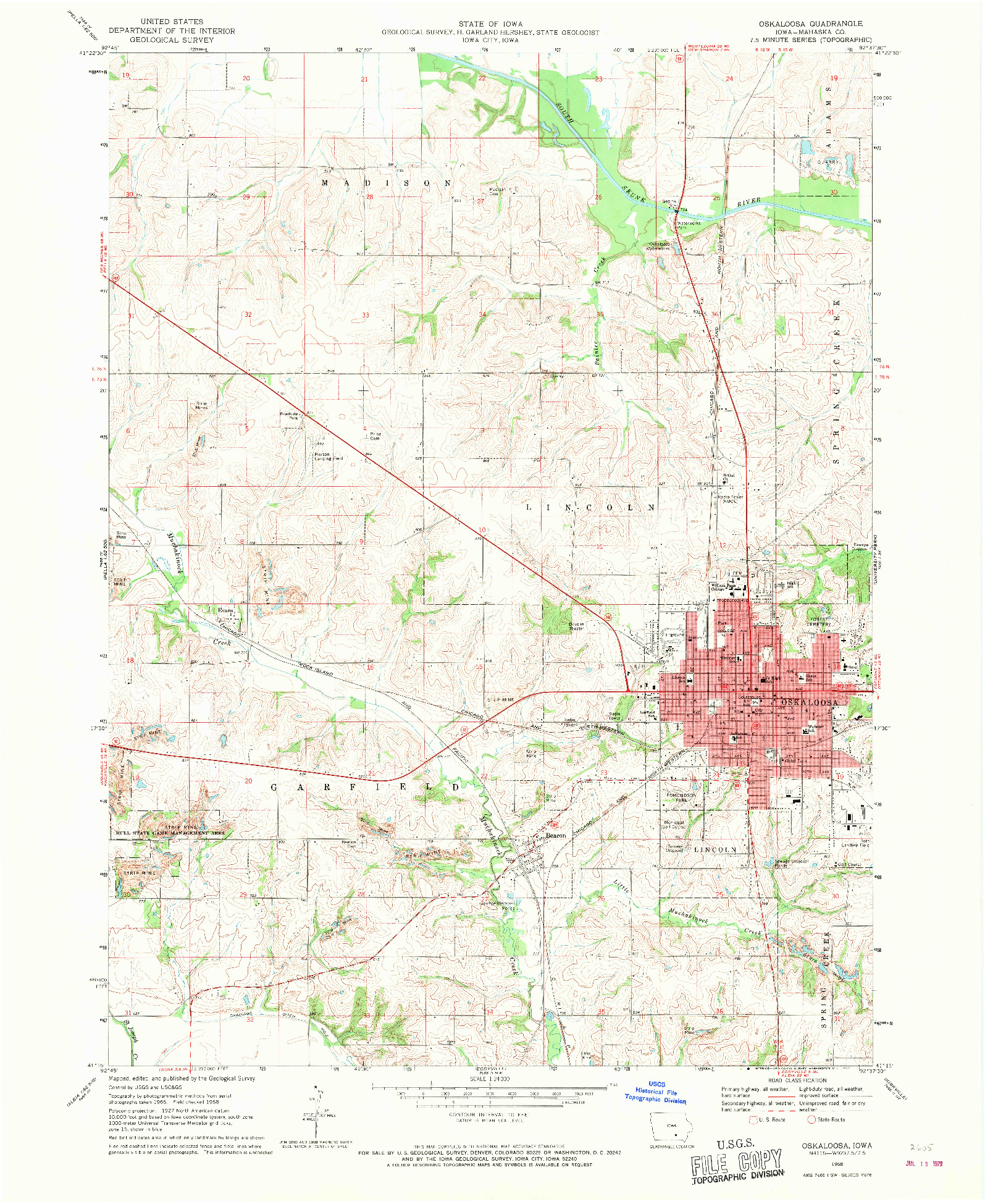 USGS 1:24000-SCALE QUADRANGLE FOR OSKALOOSA, IA 1968