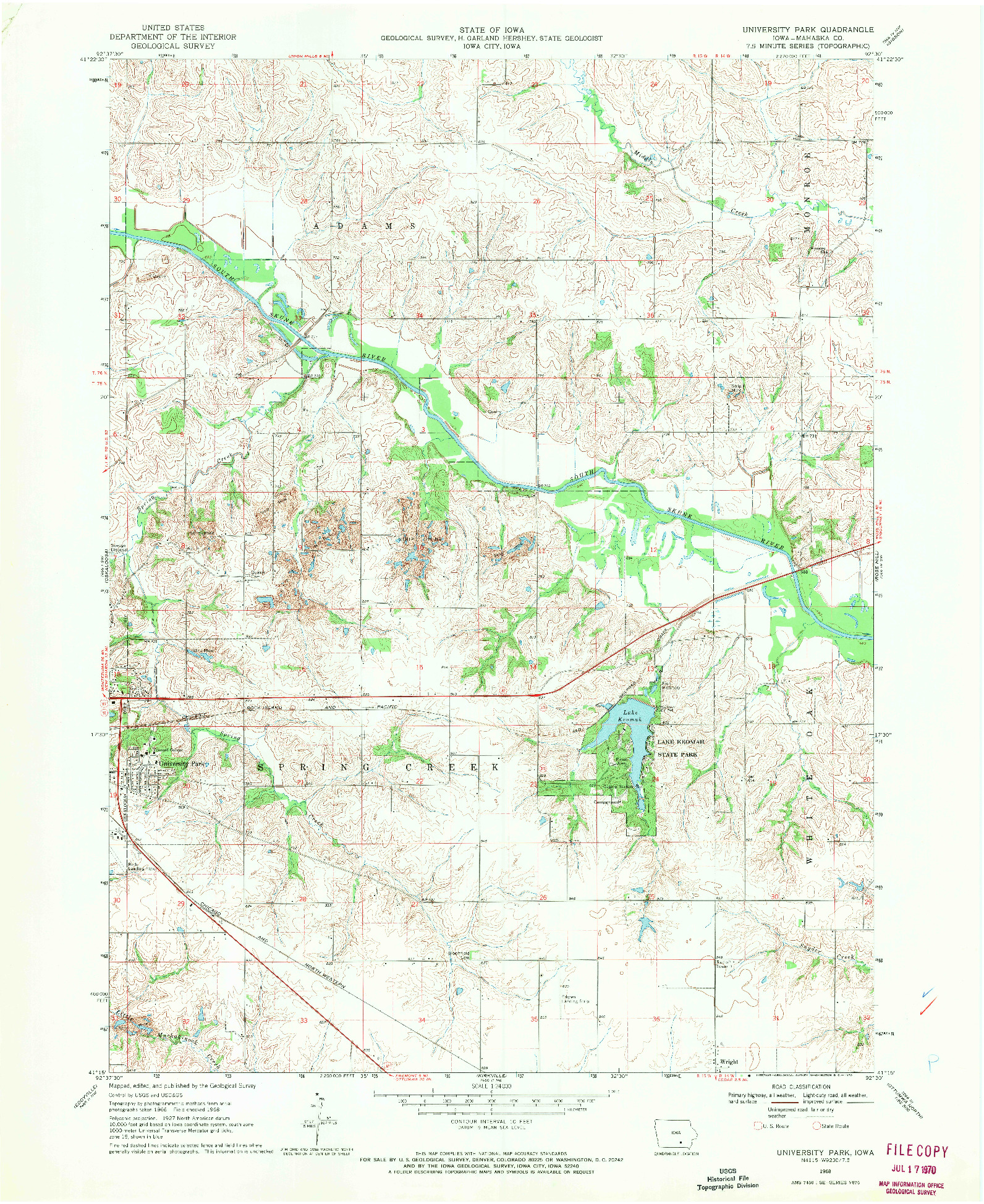 USGS 1:24000-SCALE QUADRANGLE FOR UNIVERSITY PARK, IA 1968
