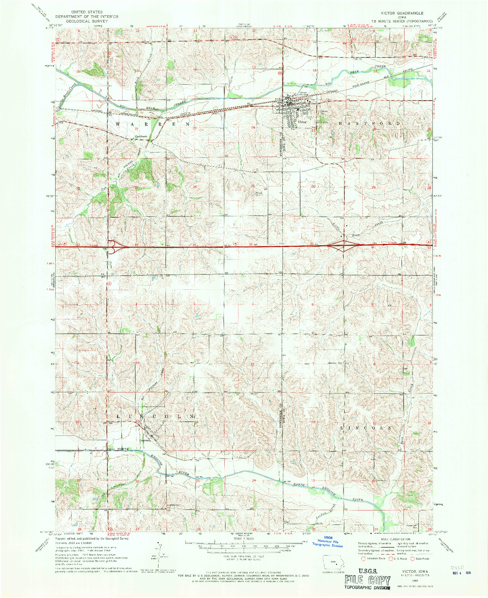 USGS 1:24000-SCALE QUADRANGLE FOR VICTOR, IA 1968