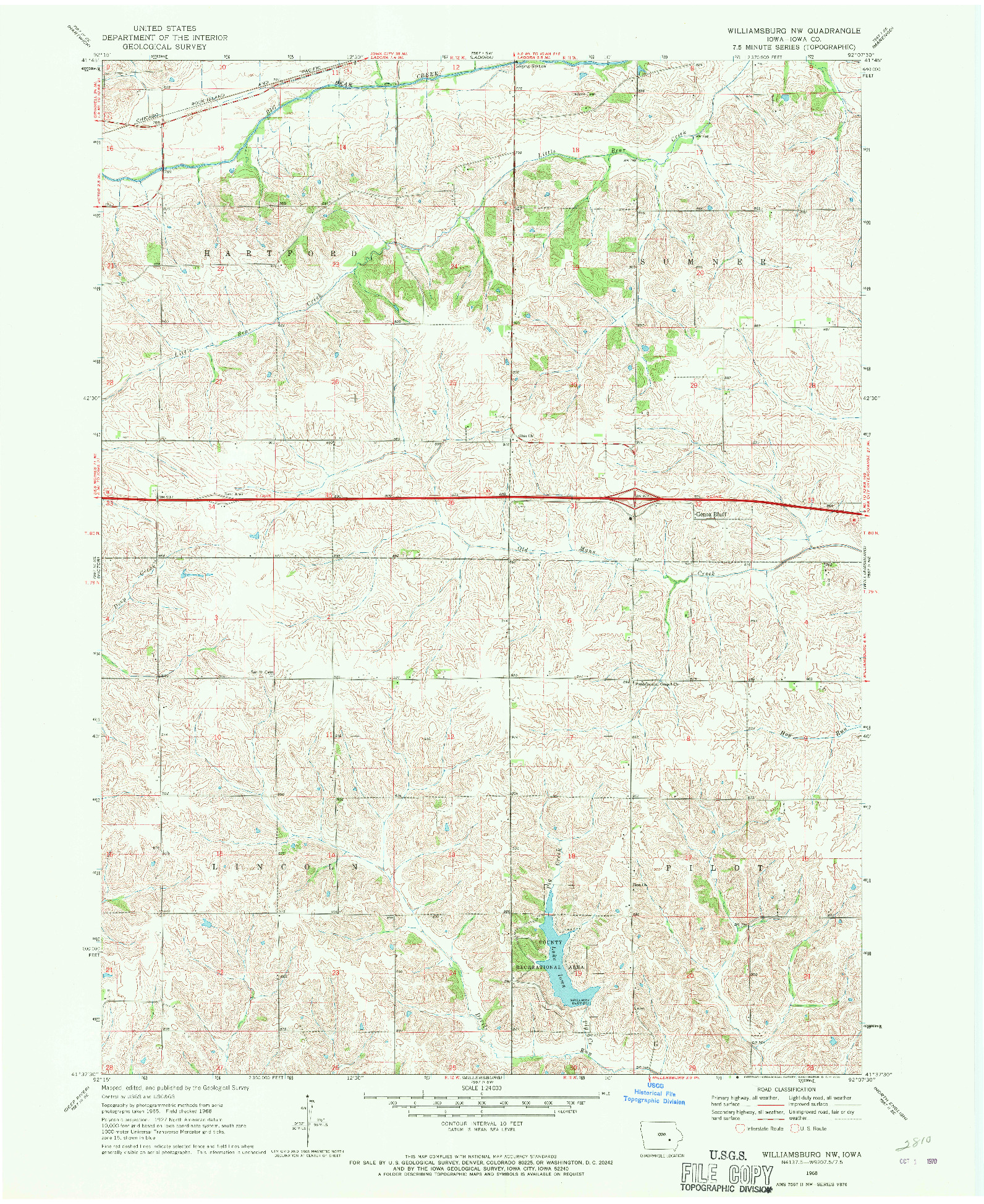 USGS 1:24000-SCALE QUADRANGLE FOR WILLIAMSBURG NW, IA 1968
