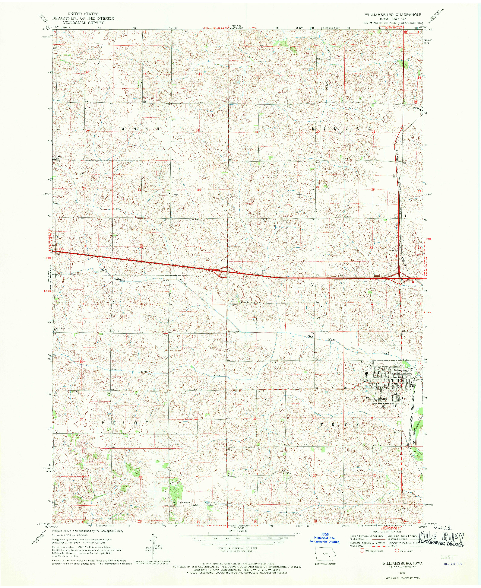 USGS 1:24000-SCALE QUADRANGLE FOR WILLIAMSBURG, IA 1968