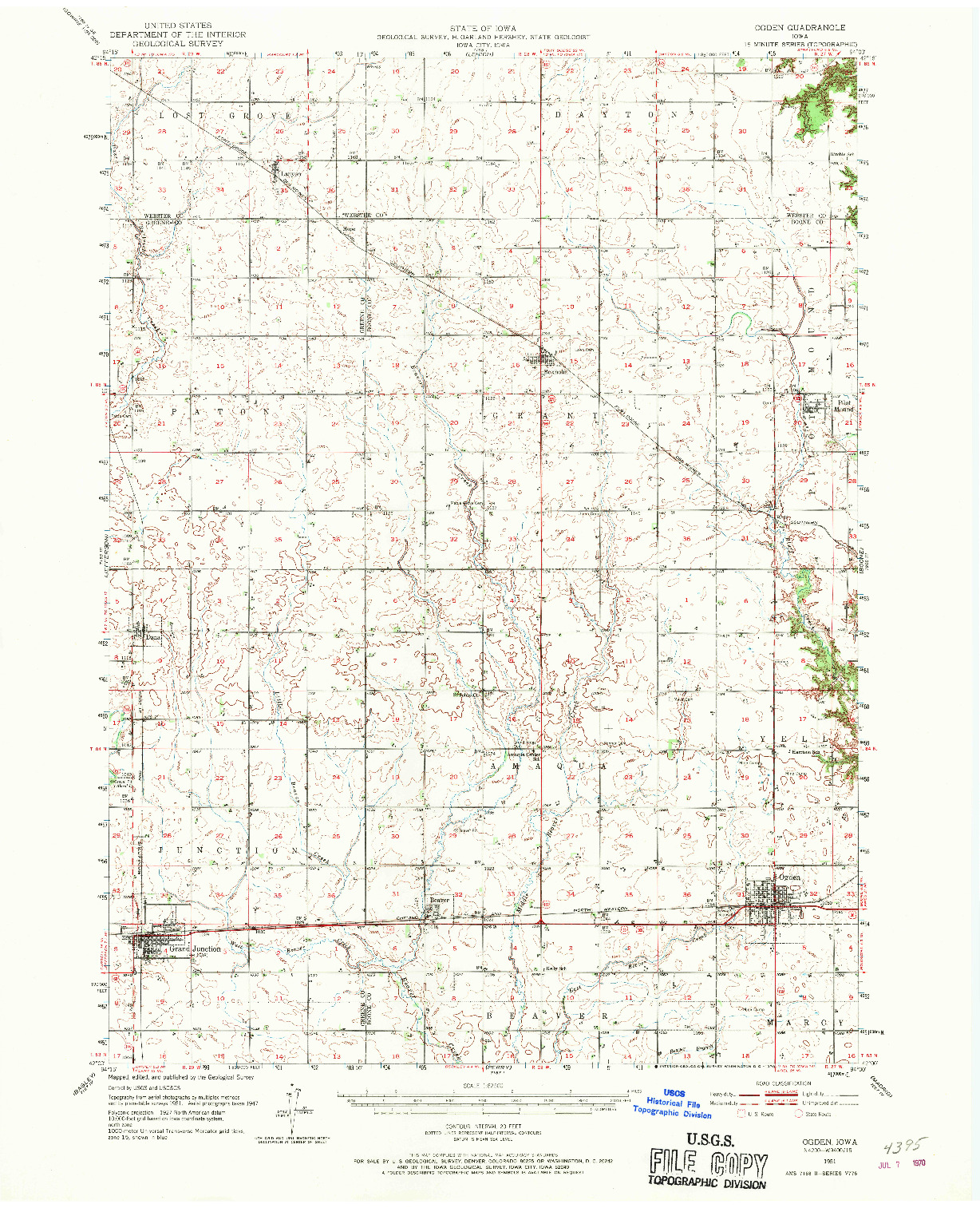 USGS 1:62500-SCALE QUADRANGLE FOR OGDEN, IA 1951