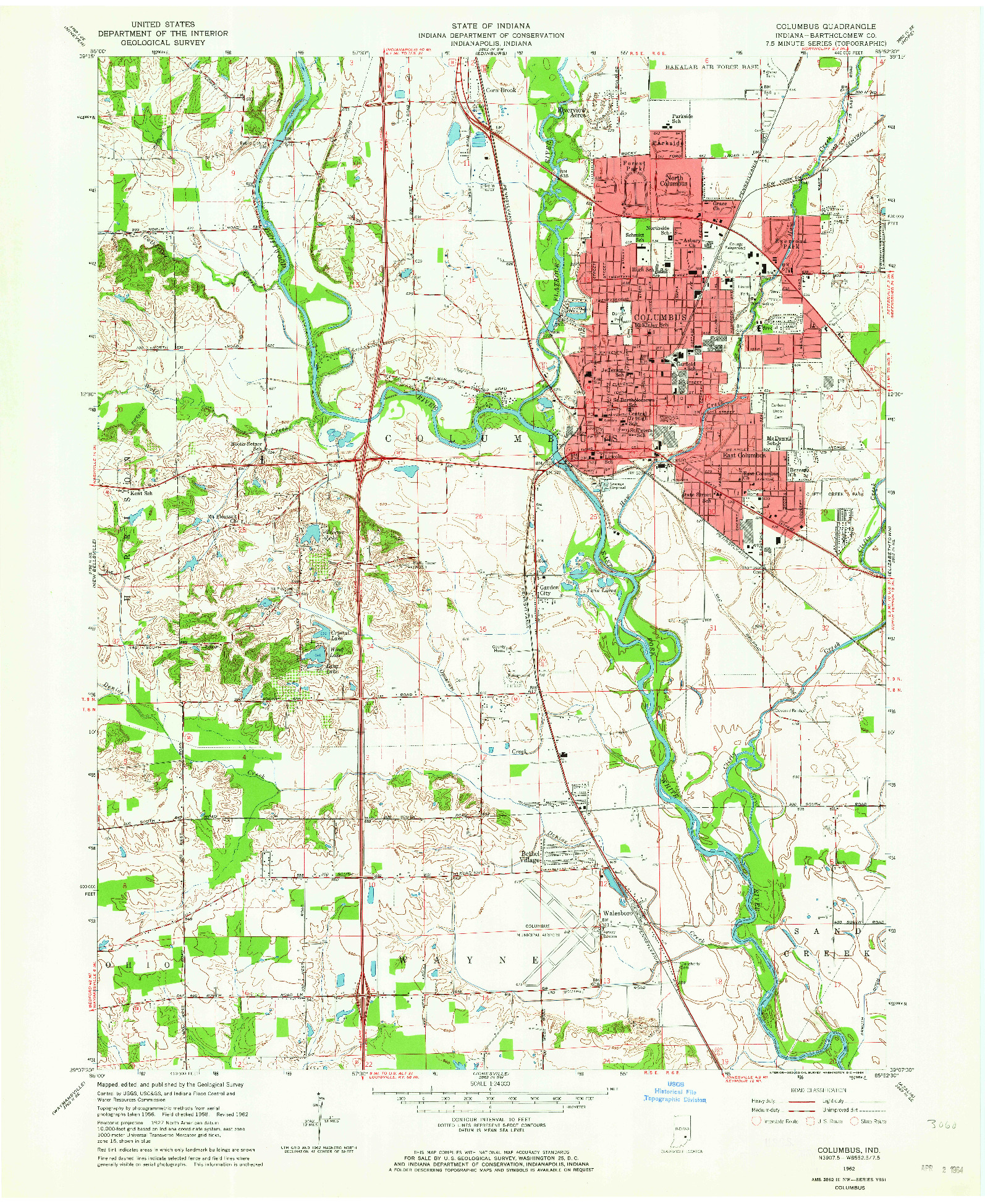 USGS 1:24000-SCALE QUADRANGLE FOR COLUMBUS, IN 1962