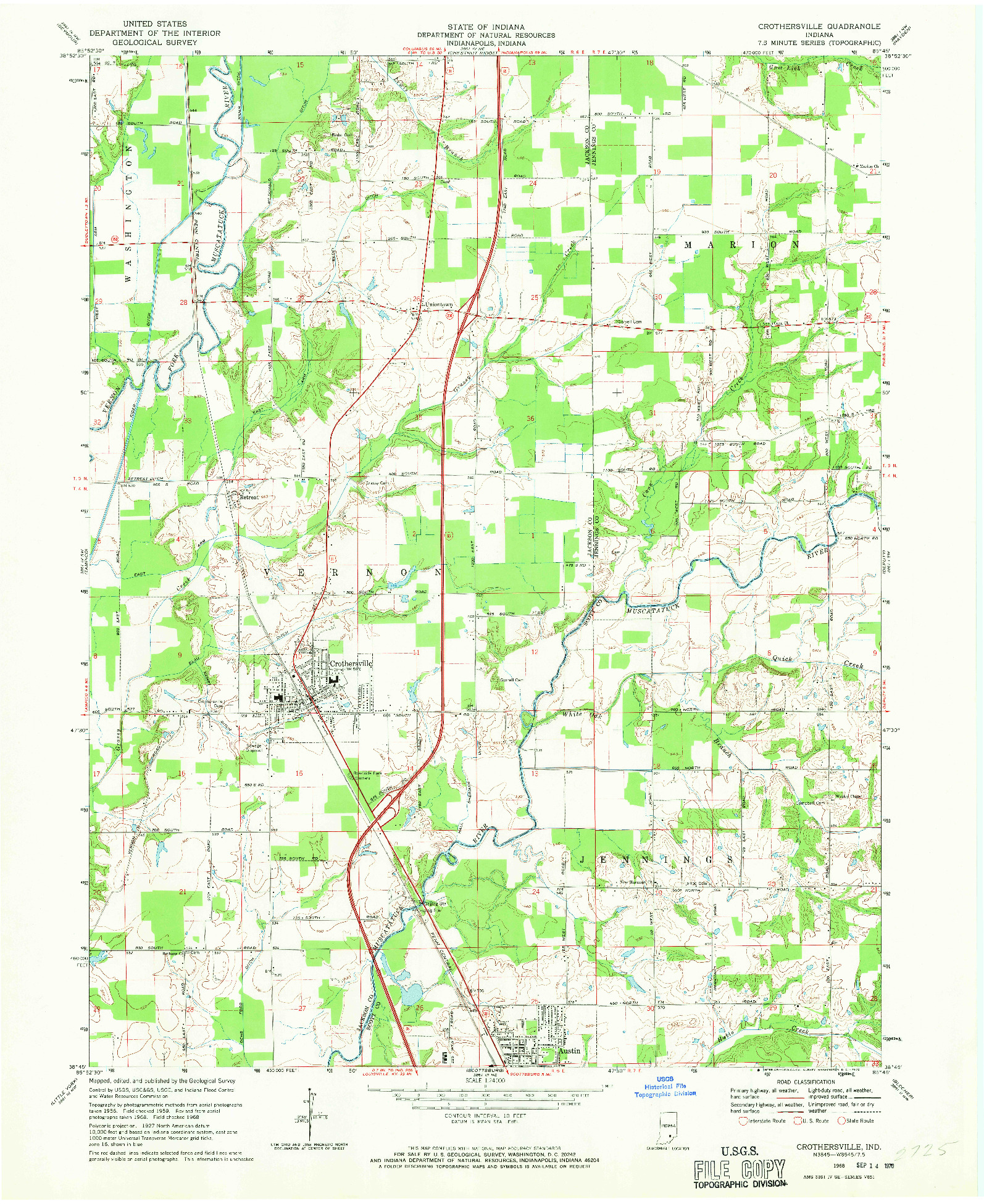 USGS 1:24000-SCALE QUADRANGLE FOR CROTHERSVILLE, IN 1968