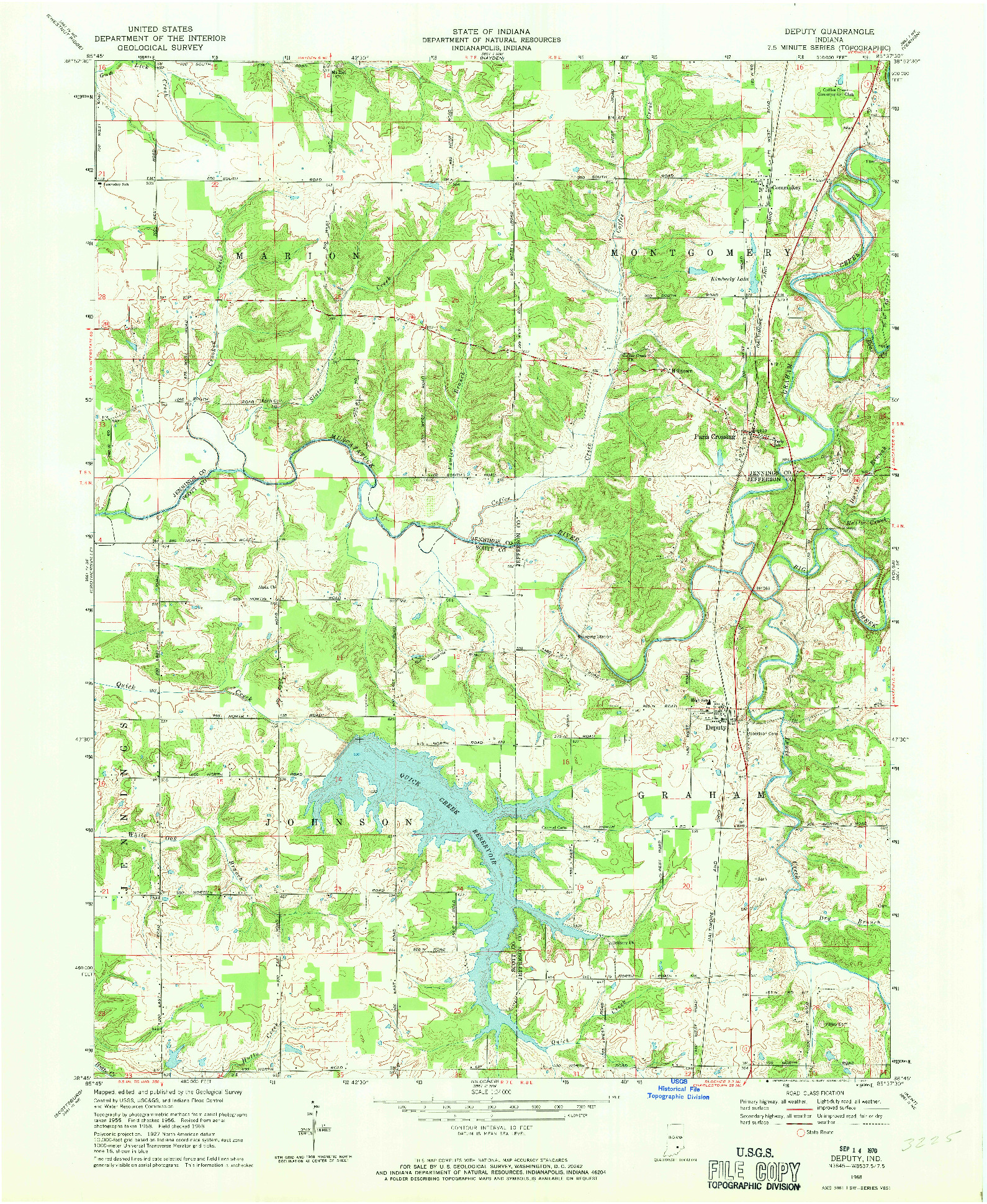 USGS 1:24000-SCALE QUADRANGLE FOR DEPUTY, IN 1968